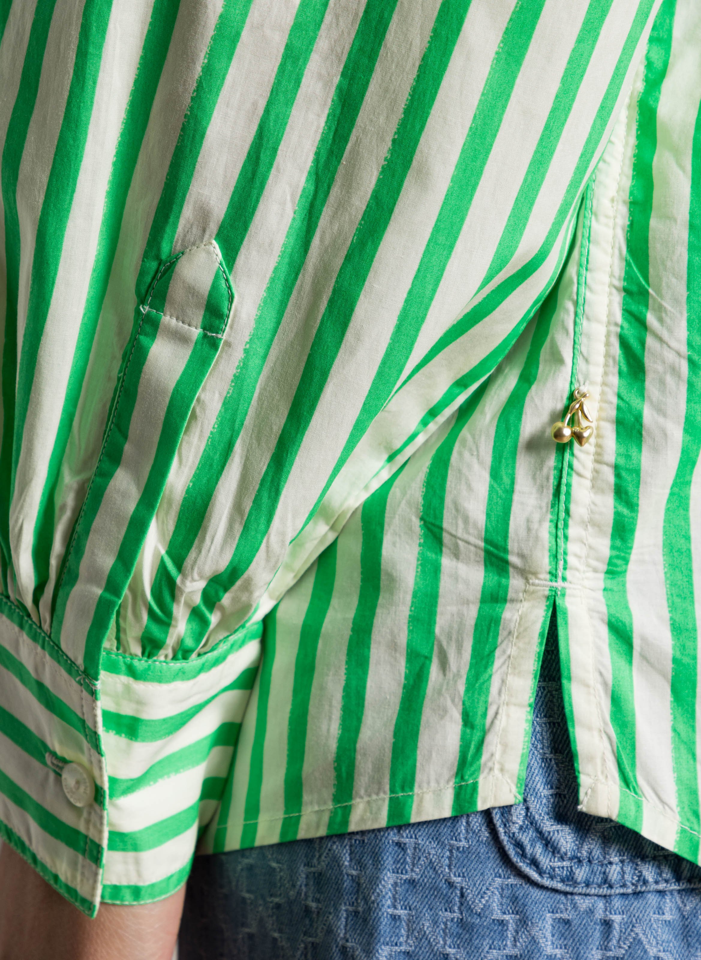 Chemise col classique rayée en coton bio FABIENNE CHAPOT Vert