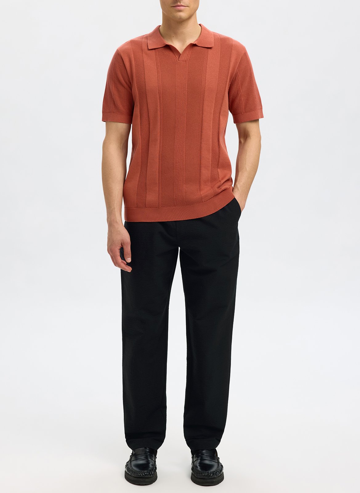 Straight-leg organic cotton-blend pants SELECTED Black