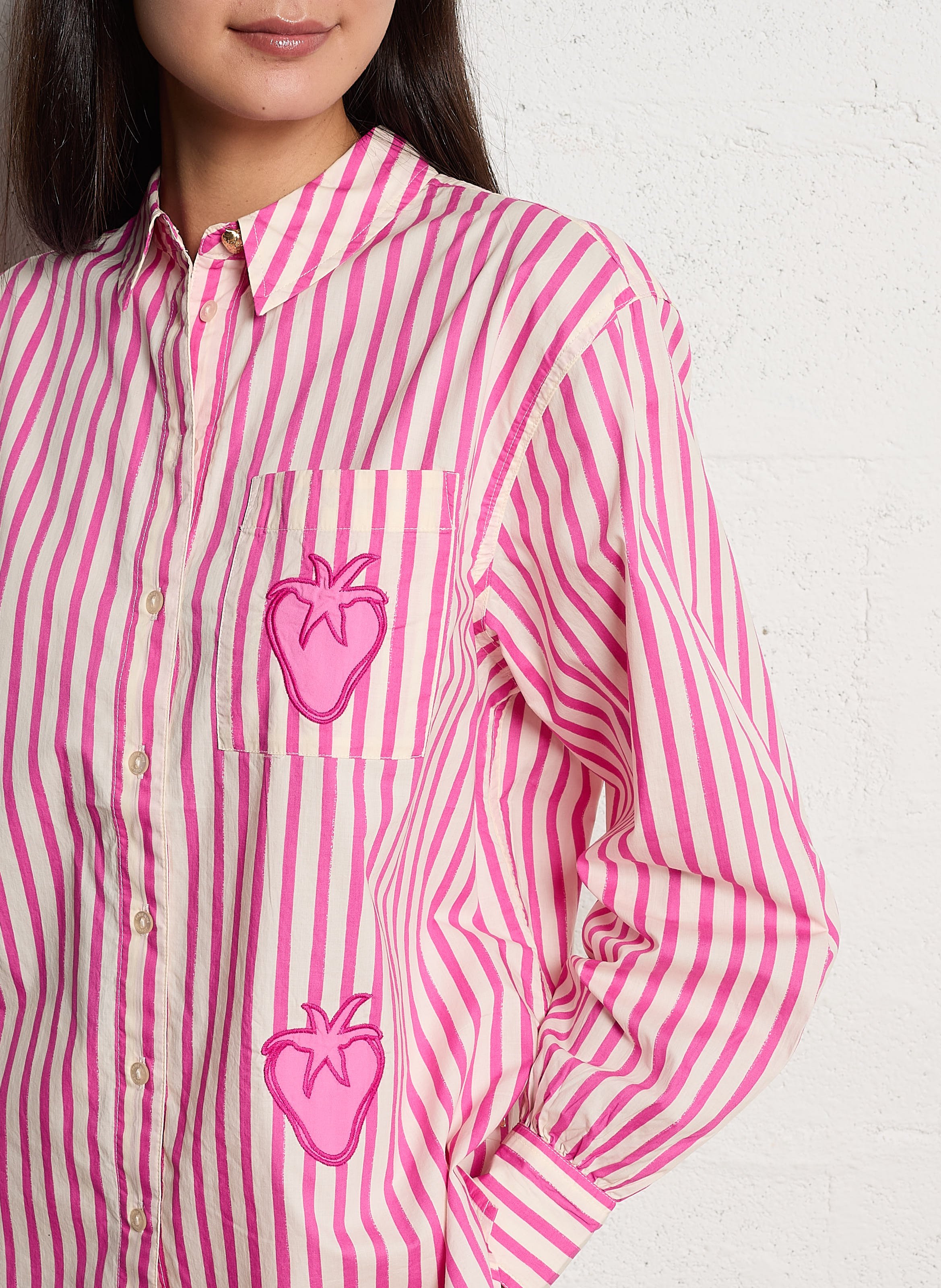 Striped organic cotton shirt with classic collar FABIENNE CHAPOT Pink