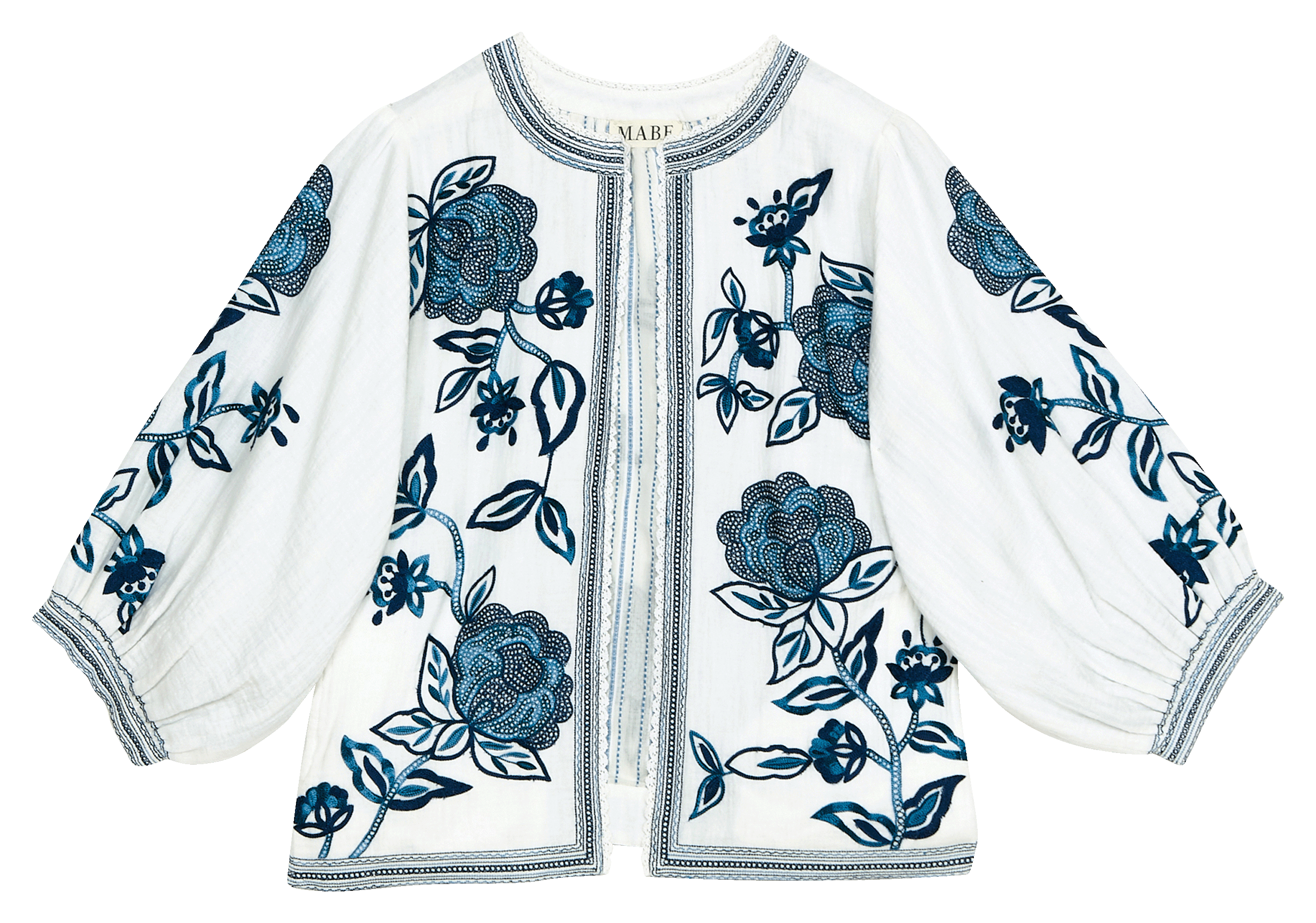 Embroidered cotton round-neck blouse M.A.B.E Blue
