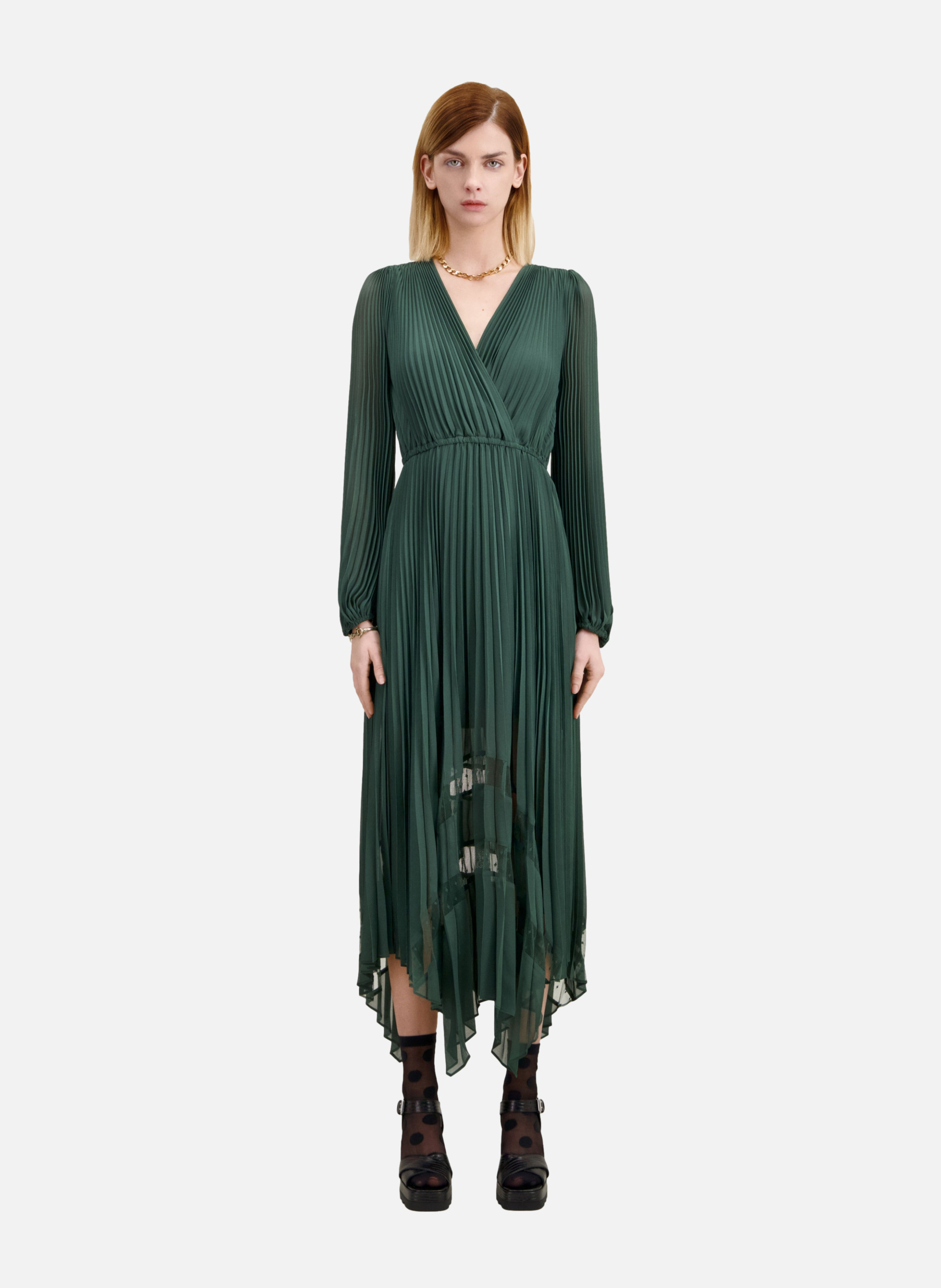 Long pleated dress THE KOOPLES Green