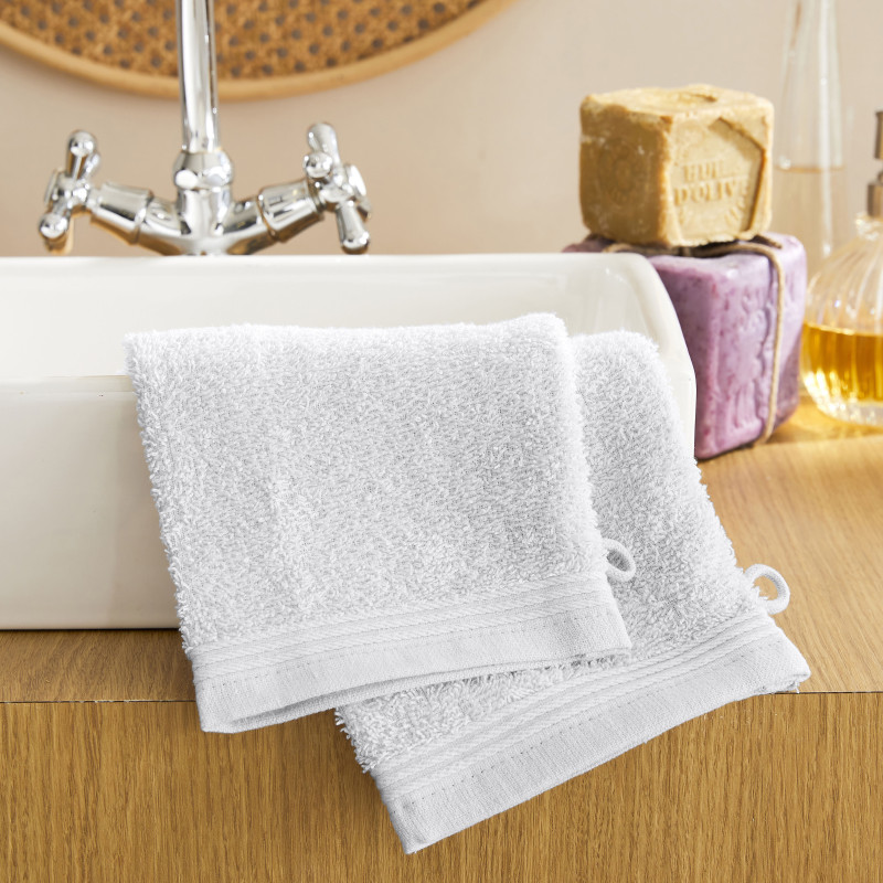 Set of 2 washcloths COTON PUR White
