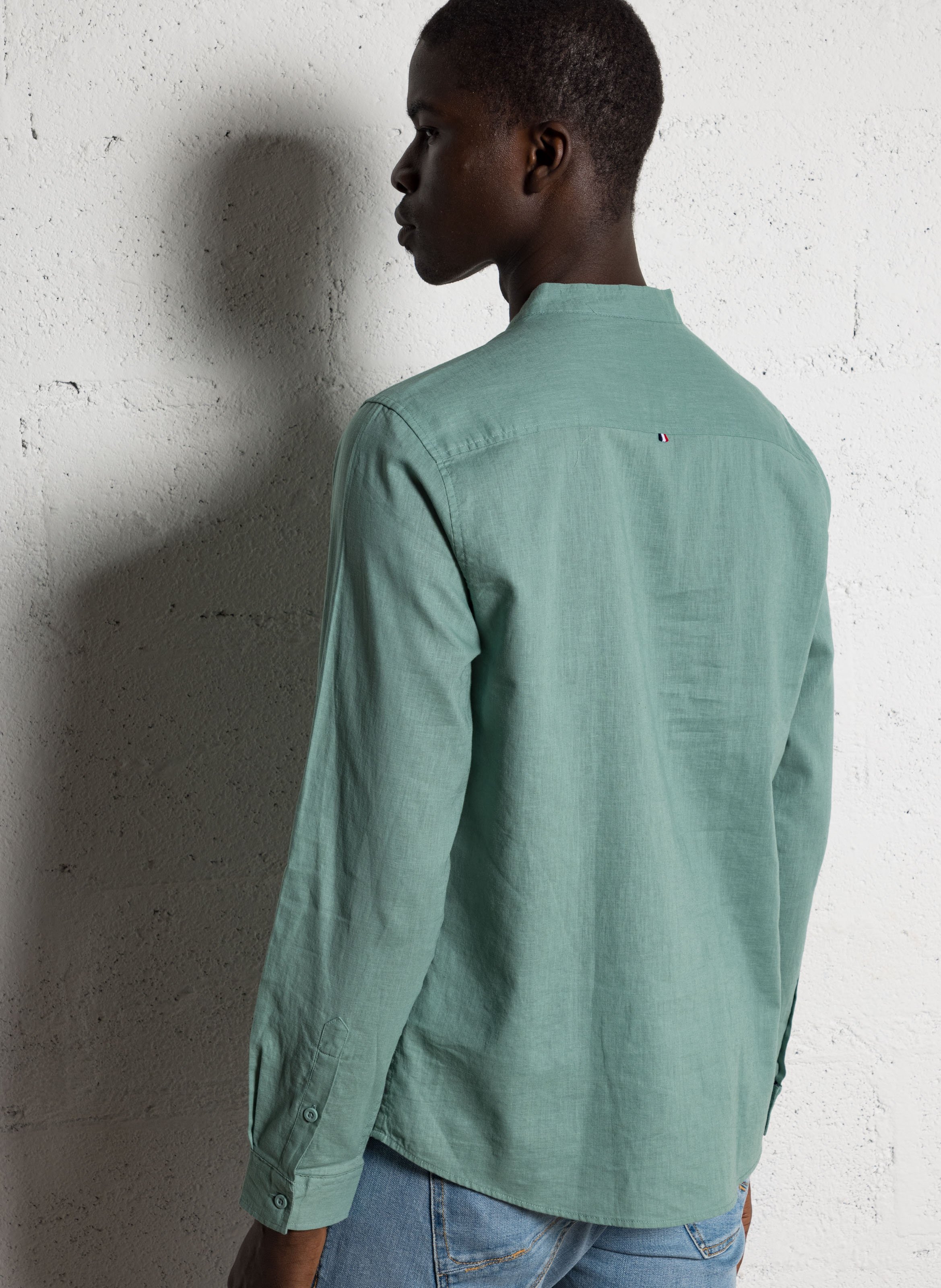 Chemise col mao en lin mélangé LE TEMPS DES CERISES Vert