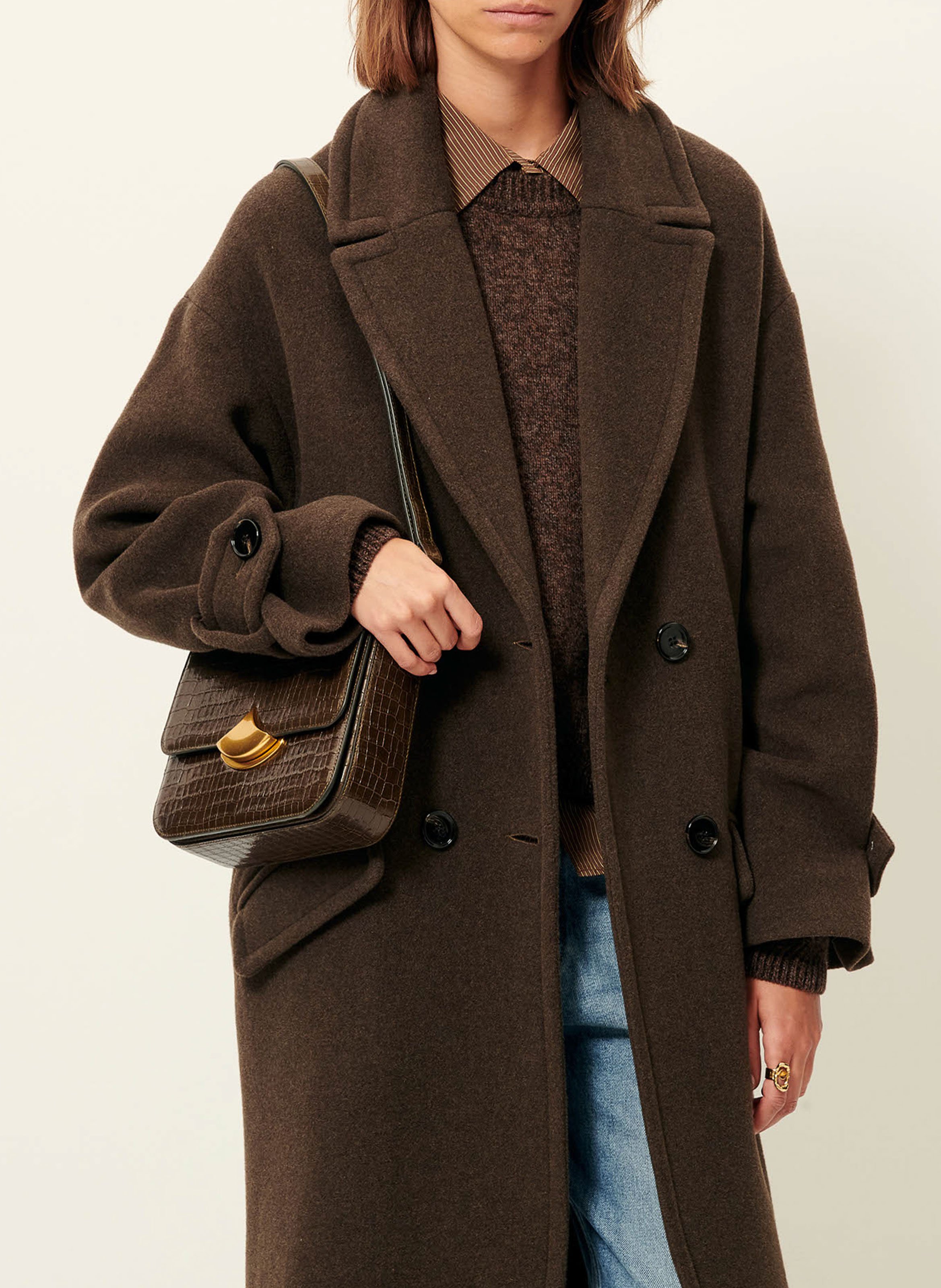 Gerade geschnittener Mantel aus Wollmix mit klassischem Kragen SESSUN Braun