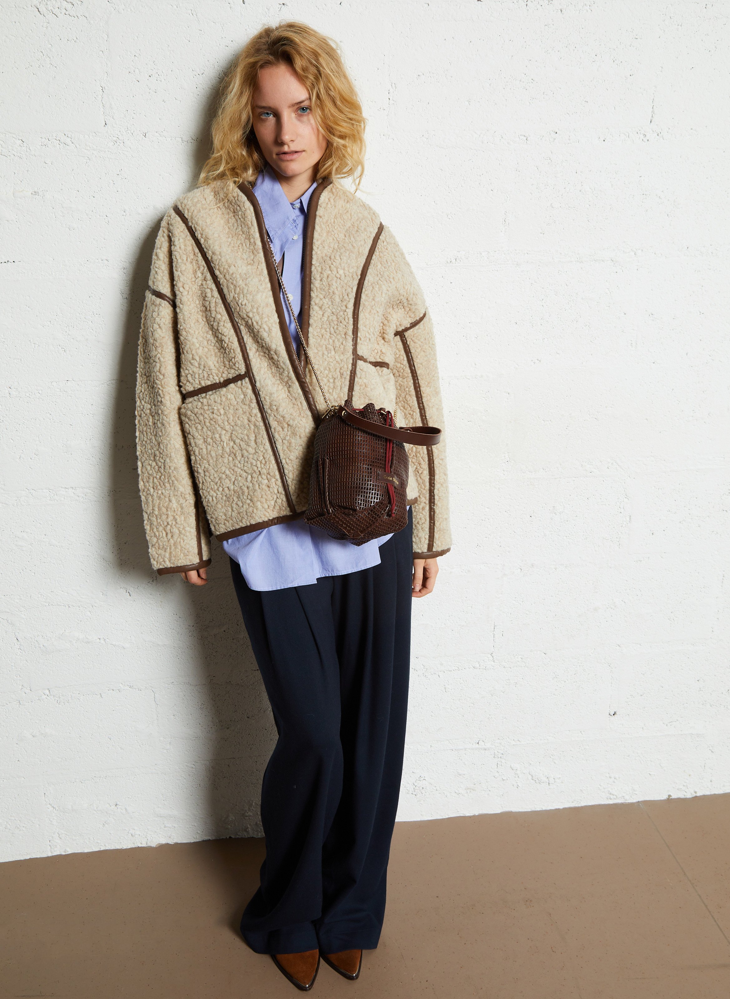 Sac bourse en cuir ajouré CRAIE STUDIO Marron