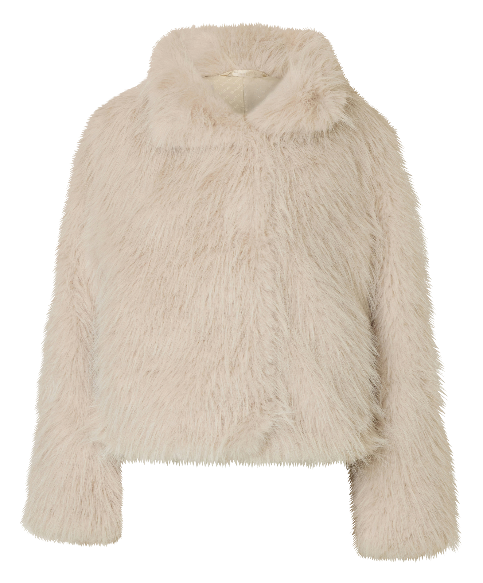 Veste droite col montant en fourrure synthétique SELECTED Beige