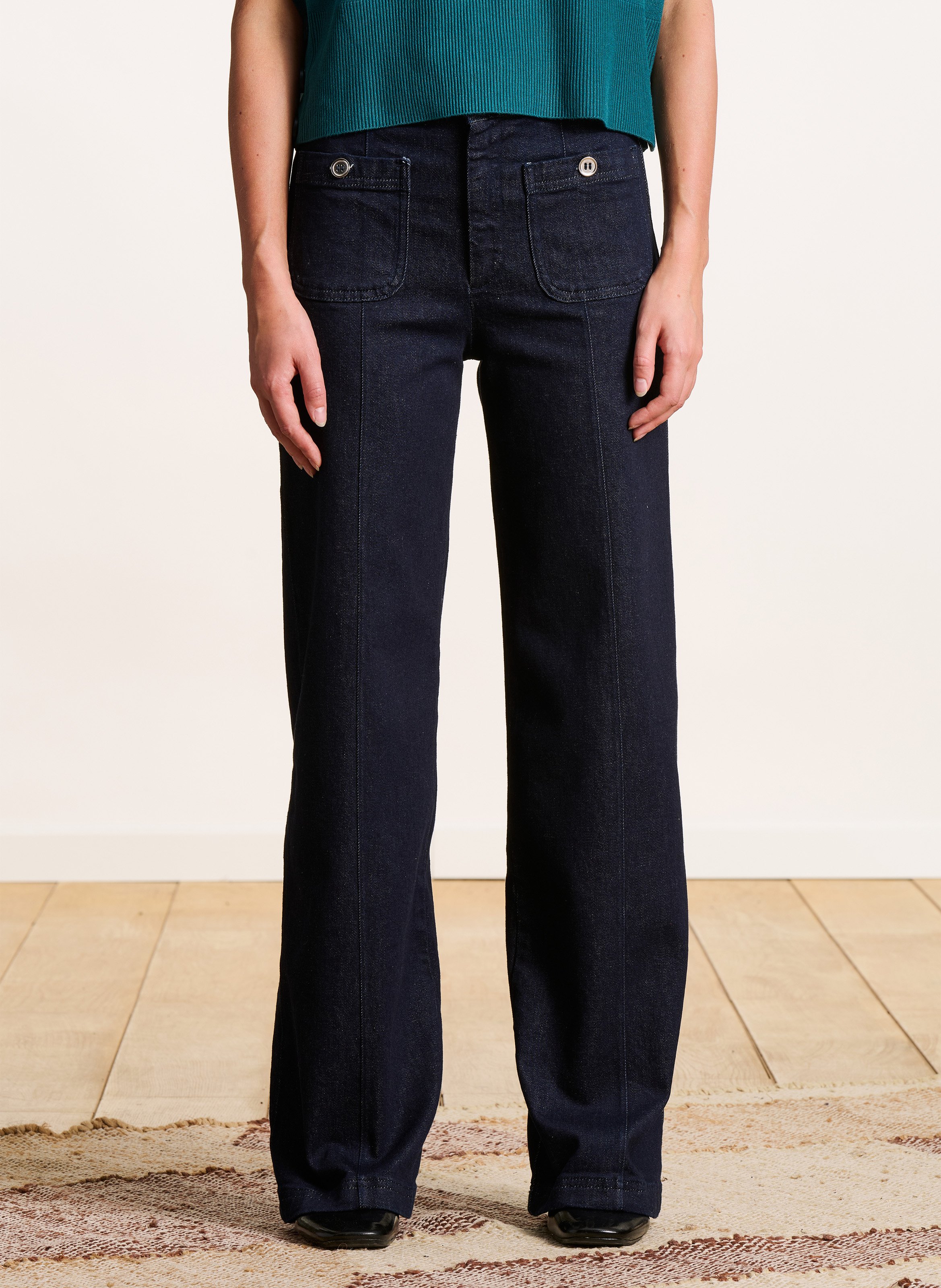 Jean large en coton bio mélangé LA FEE MARABOUTEE Bleu