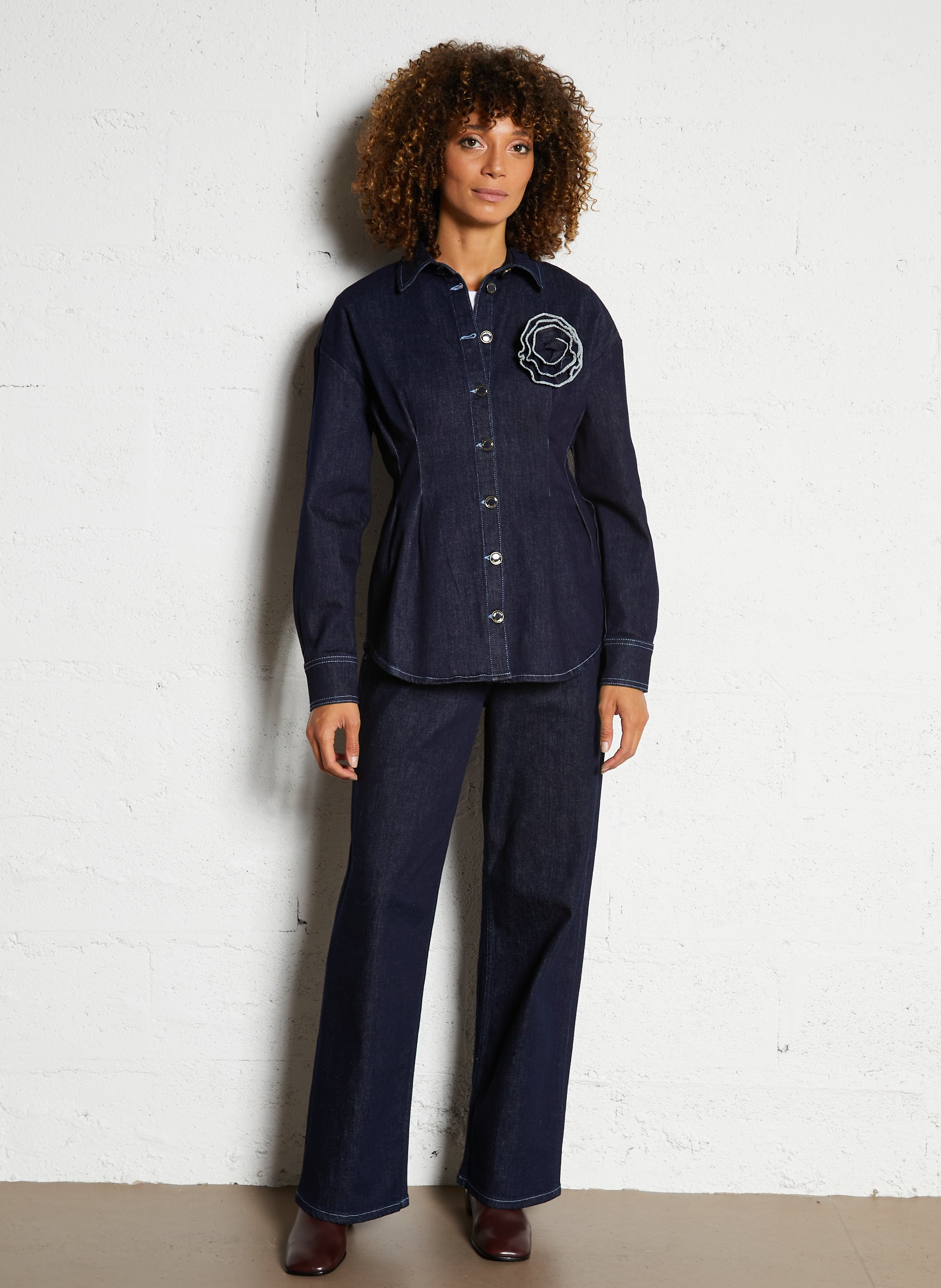 Chemise col classique en denim FABIENNE CHAPOT Bleu