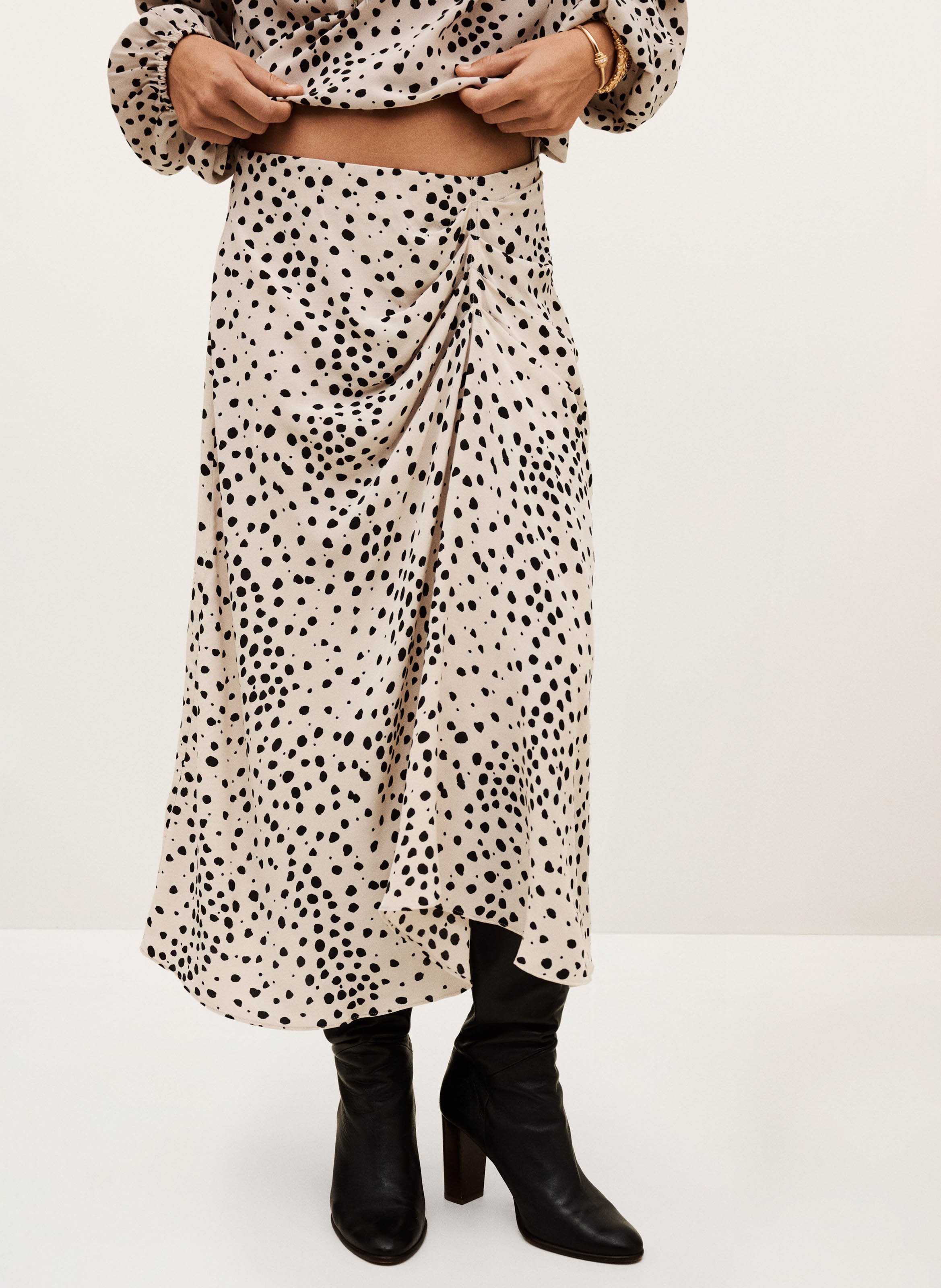 Jupe midi droite motif pois BA&SH