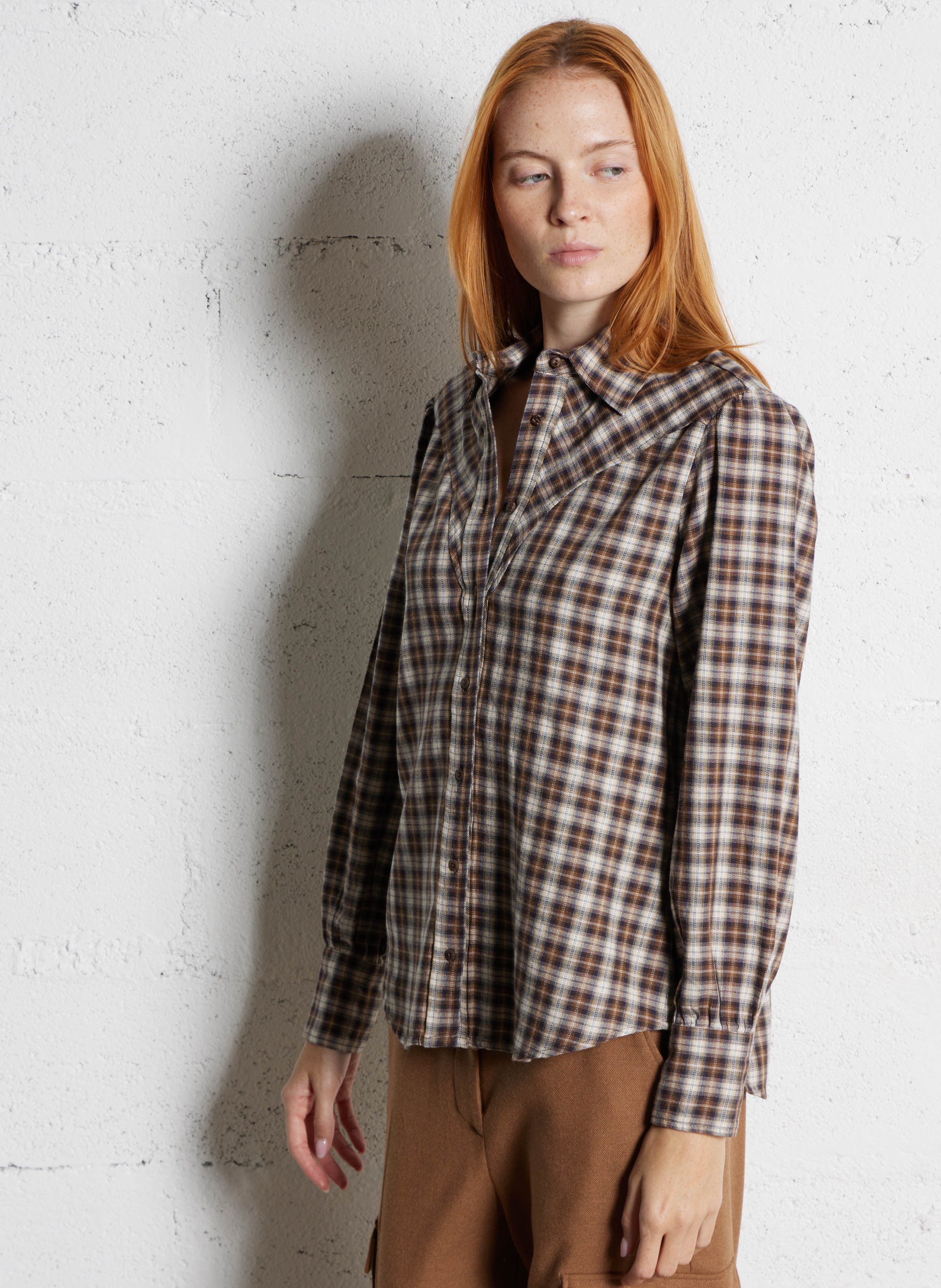 Chemise droite col classique à carreaux DIEGA Marron