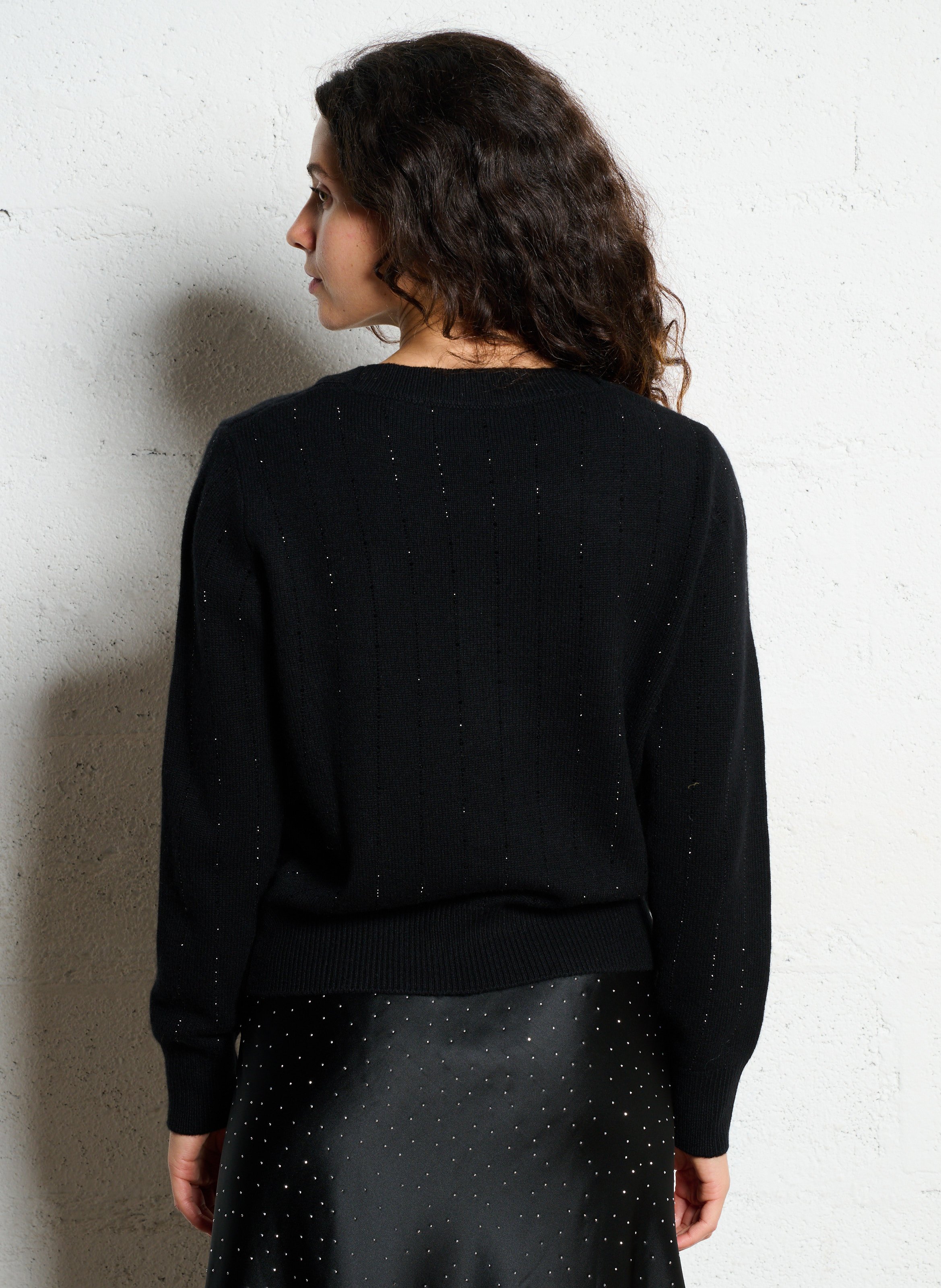 Rundhalsausschnitt-Pullover mit Strass aus Merinowolle und Kaschmir BERENICE Schwarz