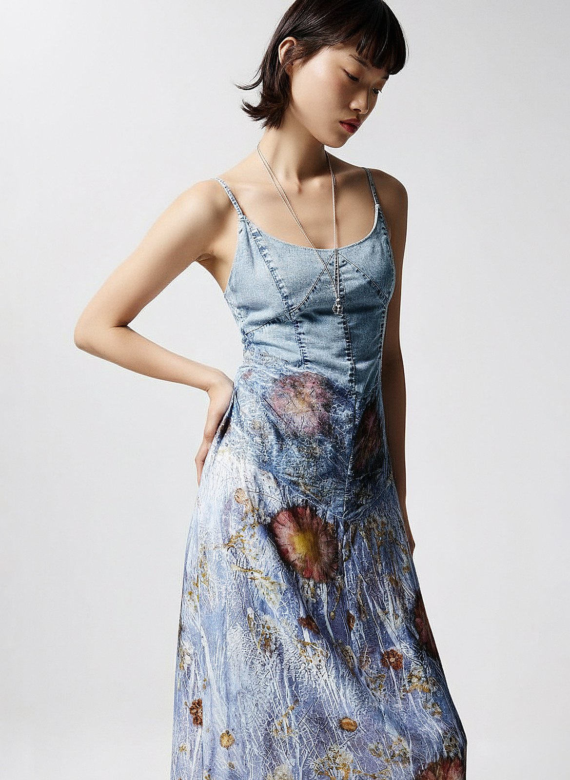 Robe à bretelles bimatière imprimée DESIGUAL Bleu