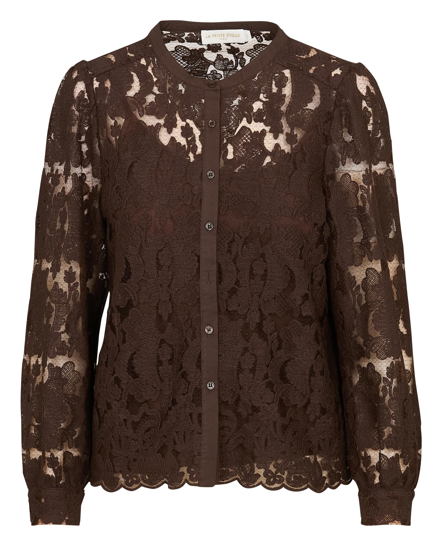 Straight round neck lace blouse LA PETITE ETOILE Brown