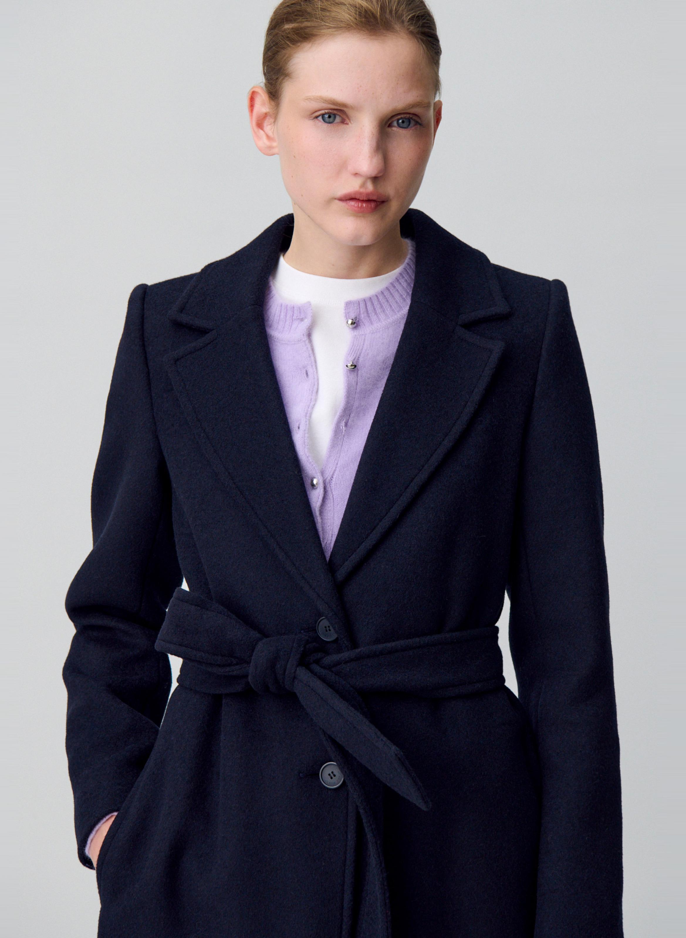 Manteau droit en laine mélangée CLAUDIE PIERLOT Bleu