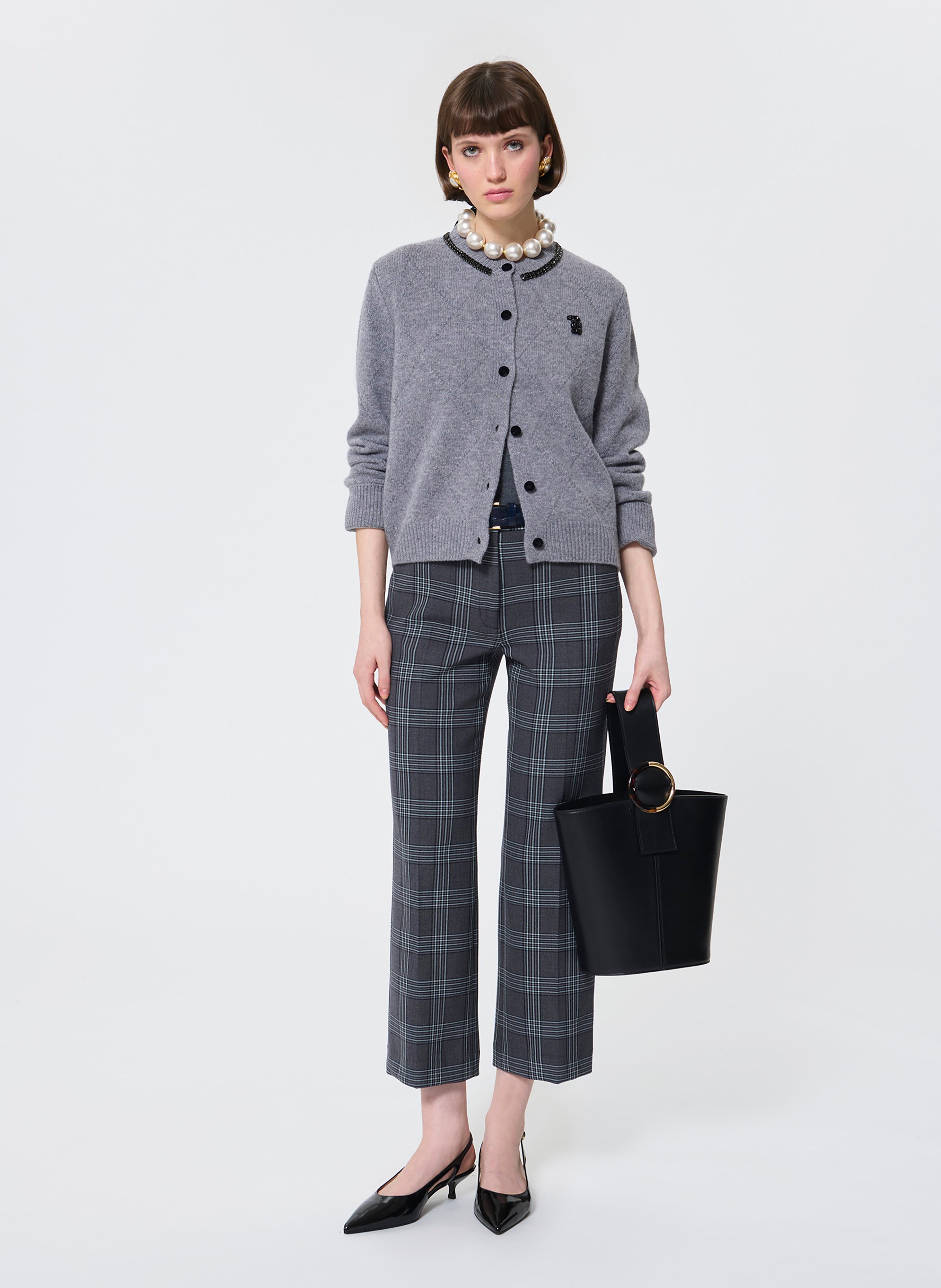 Recht, wollen vest met ronde hals TARA JARMON Grijs