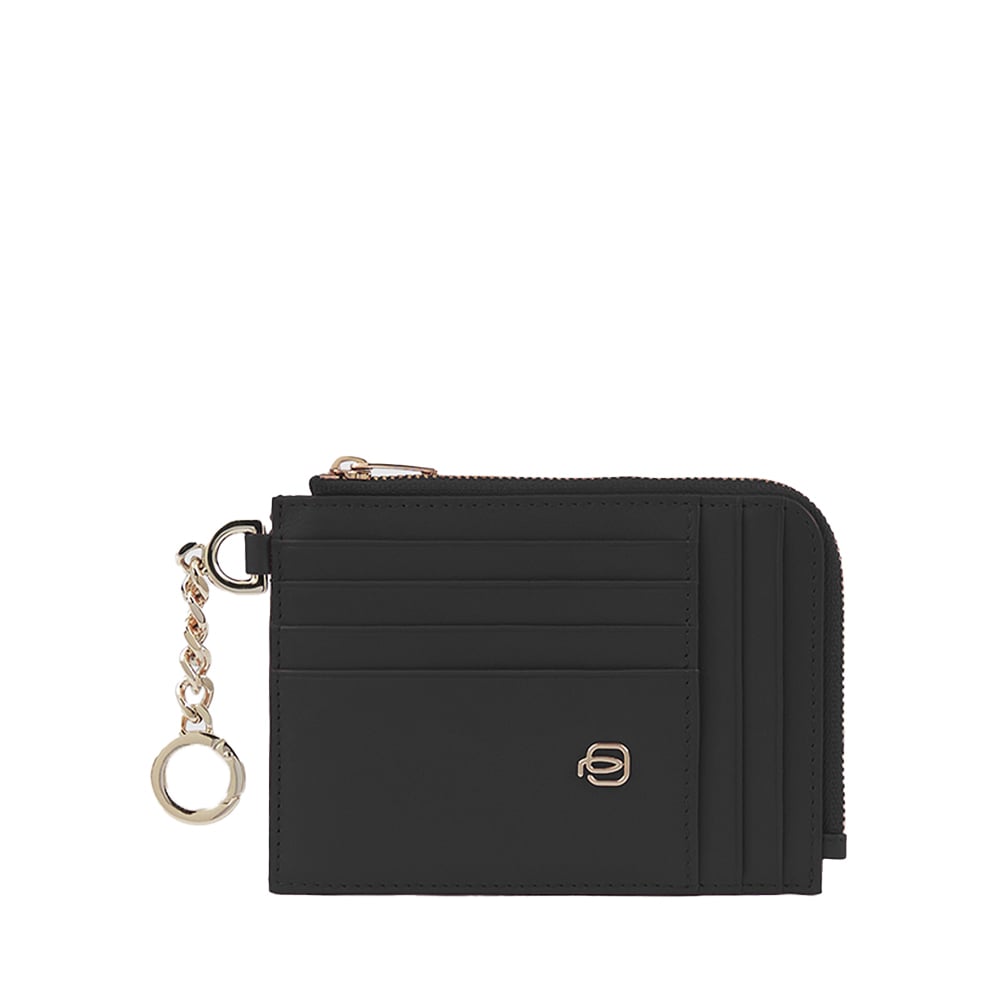 Women's leather credit card holder with keychain, coin purse, and RFID protection PIQUADRO Black