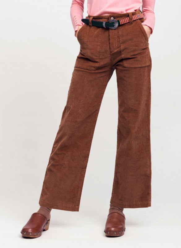 High-waisted straight corduroy pants WILD Brown