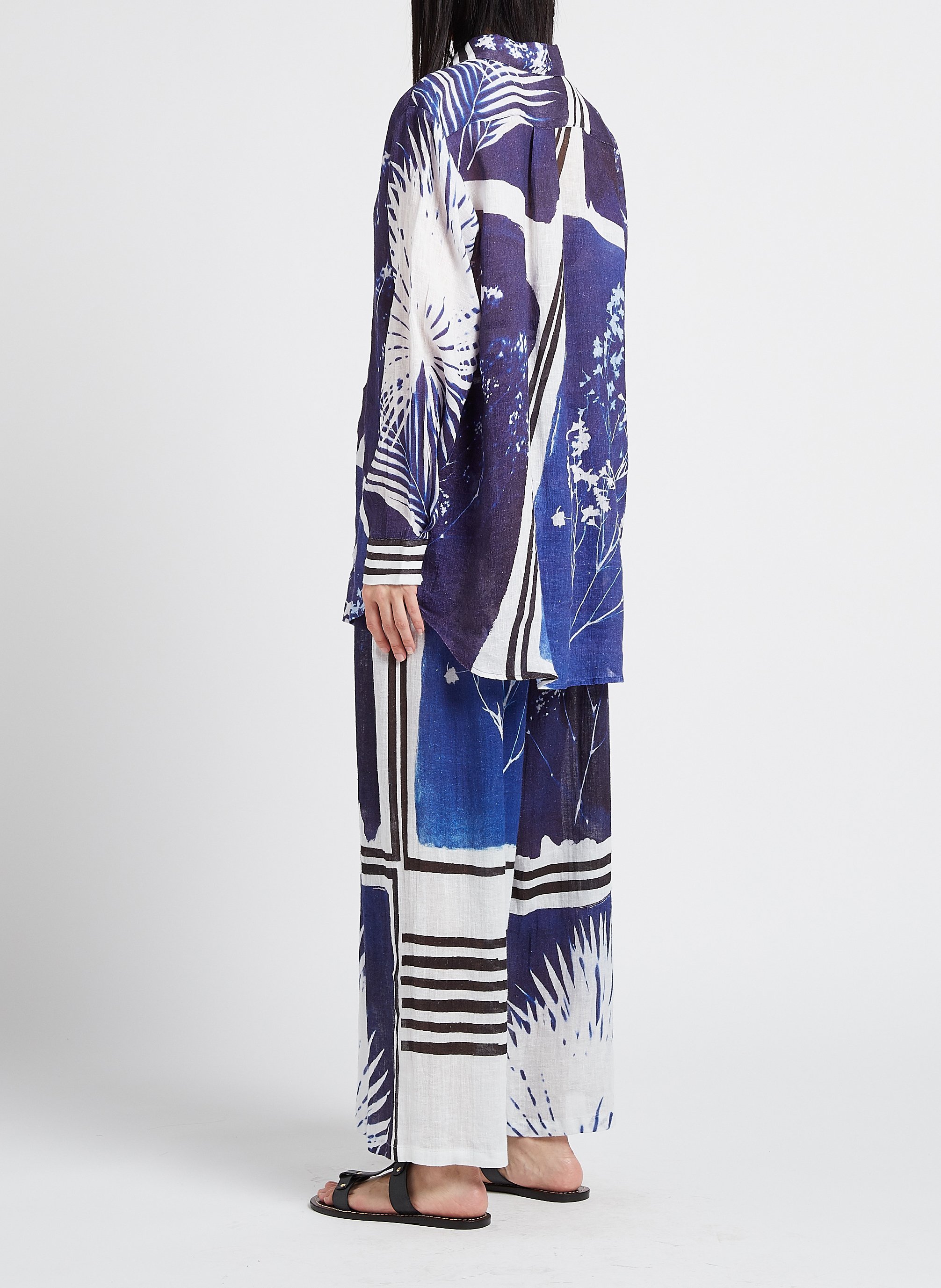 Oversize-Bluse aus bedrucktem Leinen MES DEMOISELLES Blau