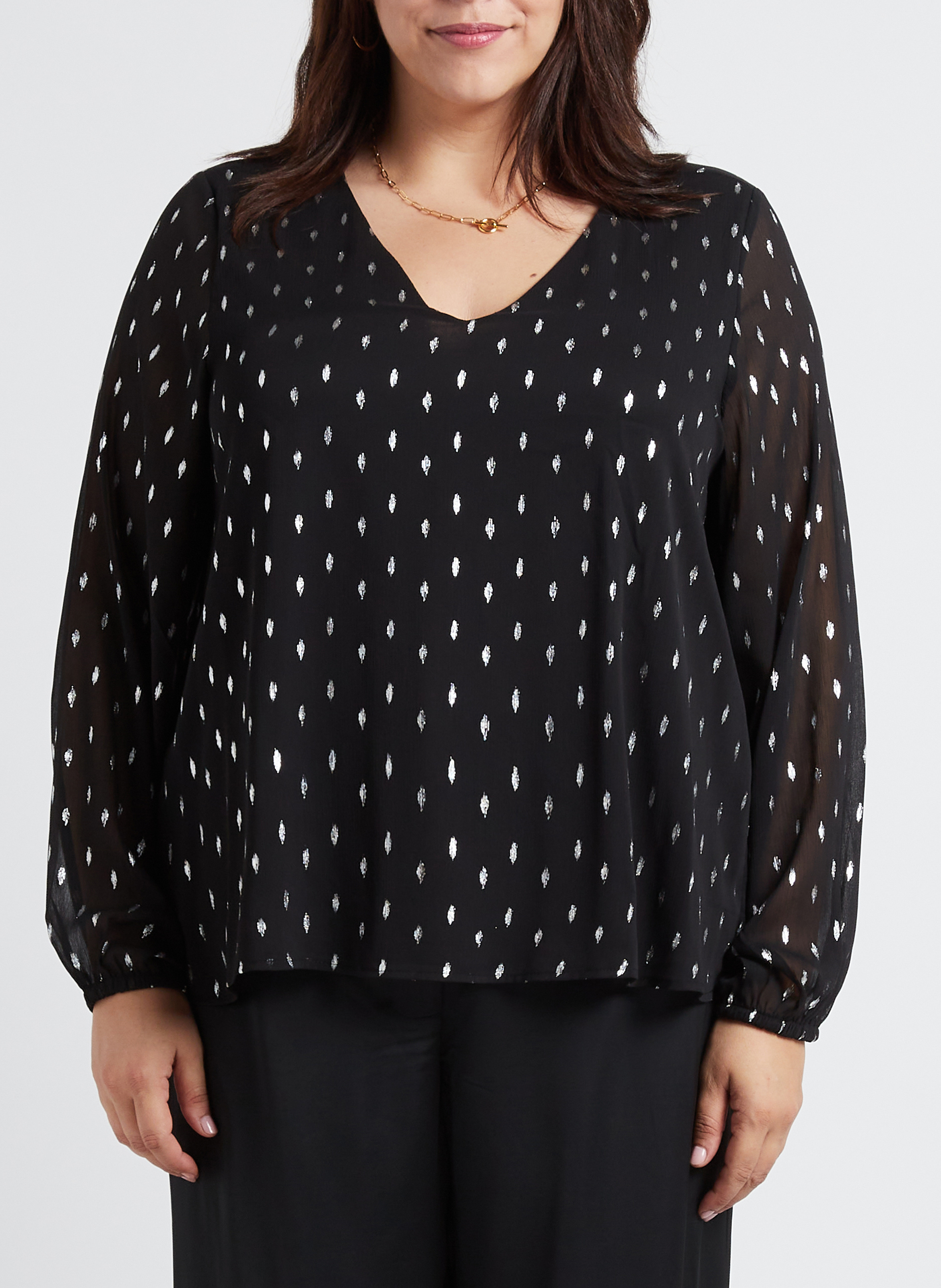 Blouse col V imprimée pois EVOKED Noir