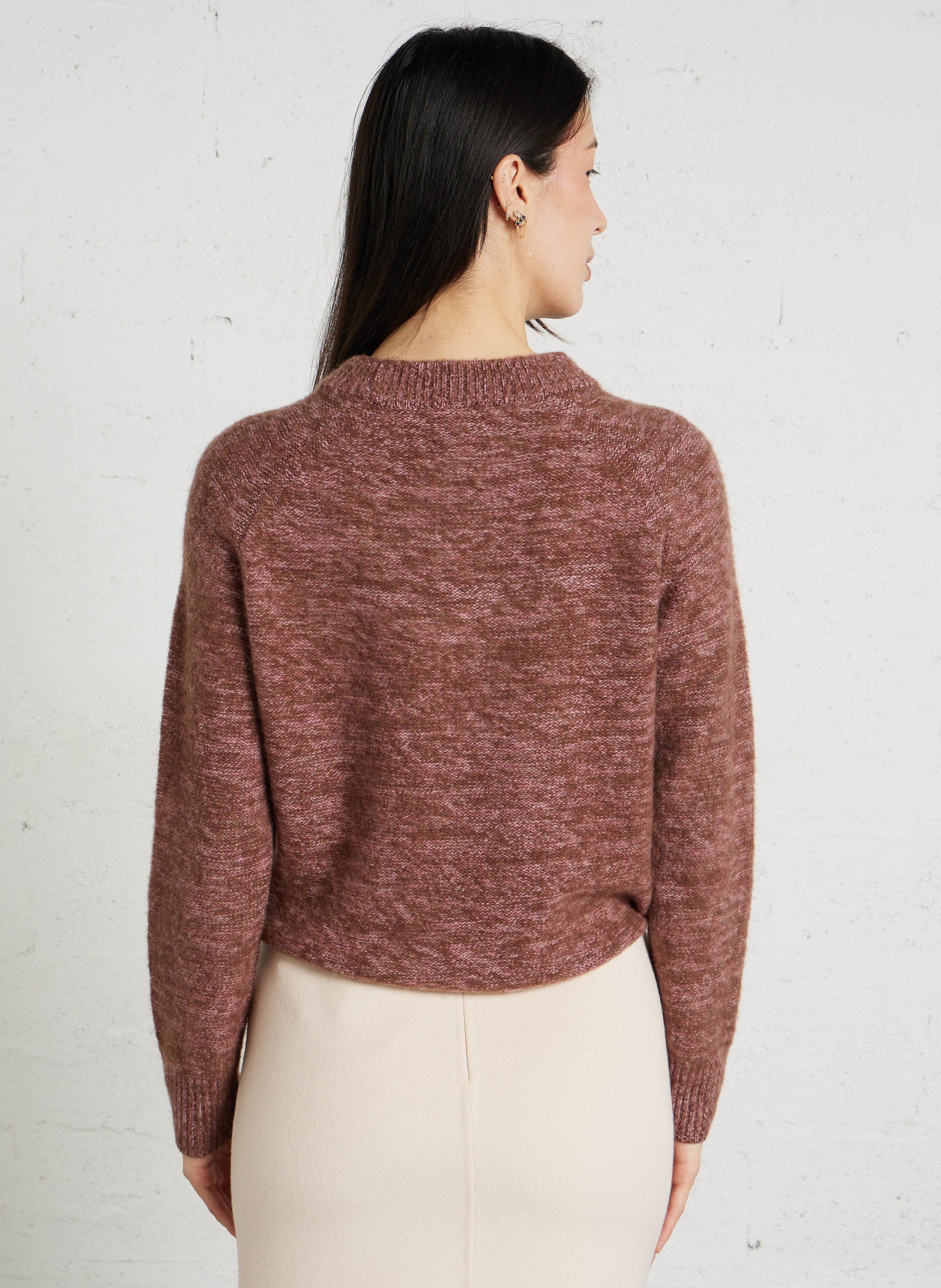 Round neck straight fit cashmere sweater in mottled grey MAISON 123 Purple