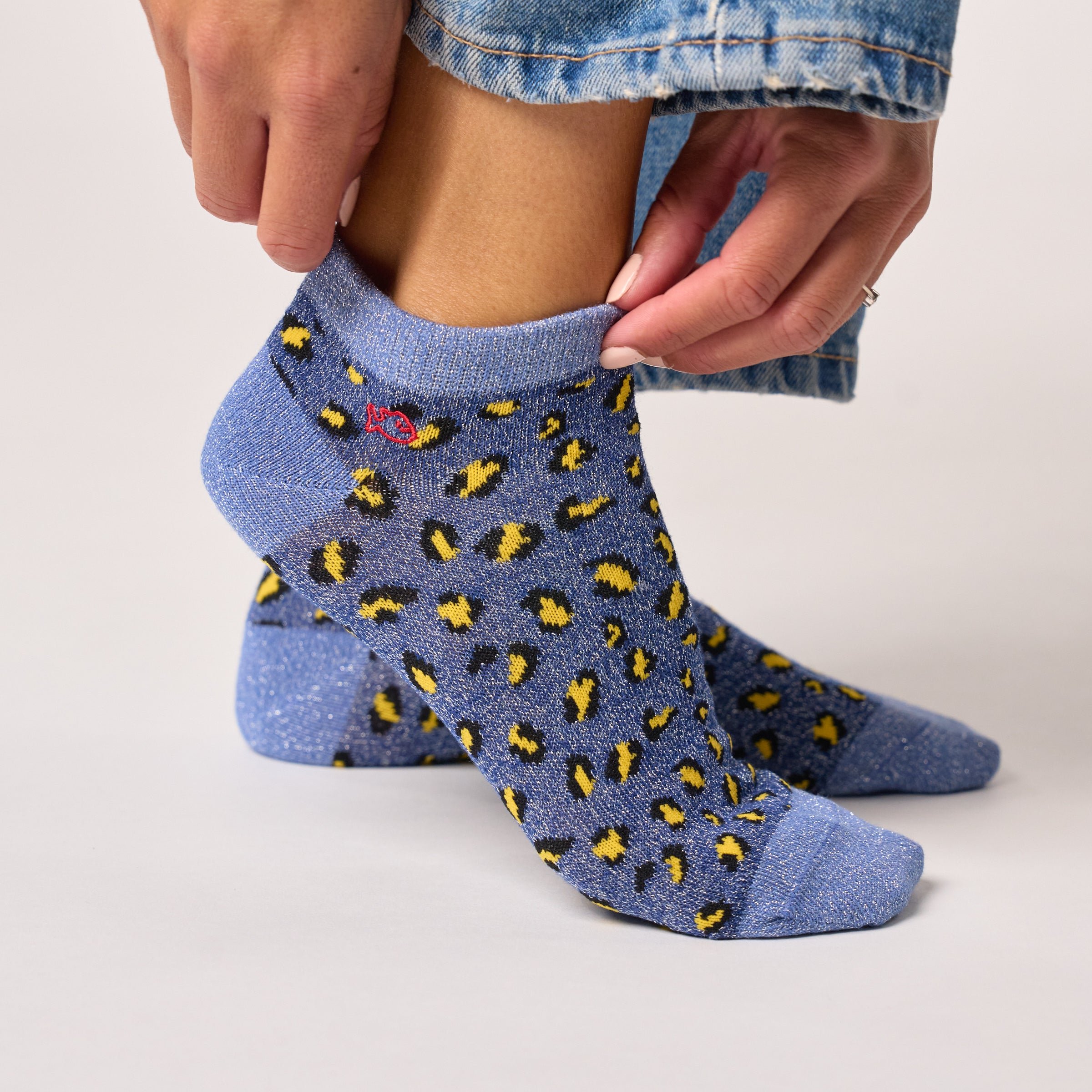 Cotton Combed Leopard Ankle Socks BILLYBELT Blue