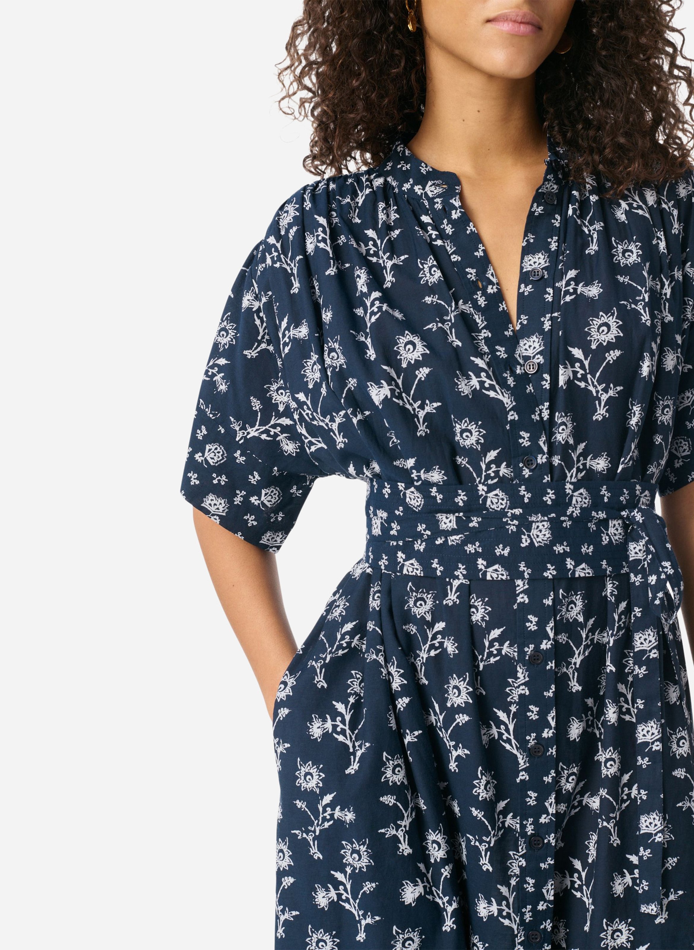 Flowy midi dress with printed cotton VANESSA BRUNO Black