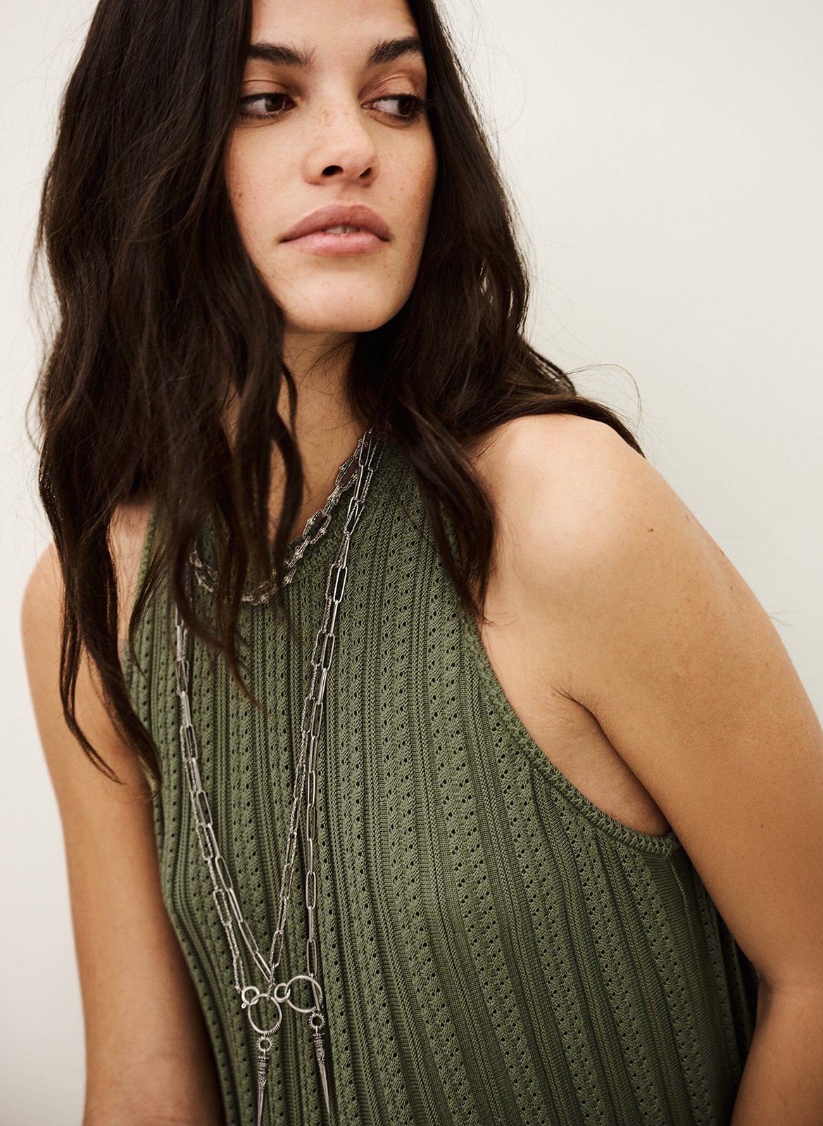 Korte mouwloze geplooide jurk BA&SH Kaki