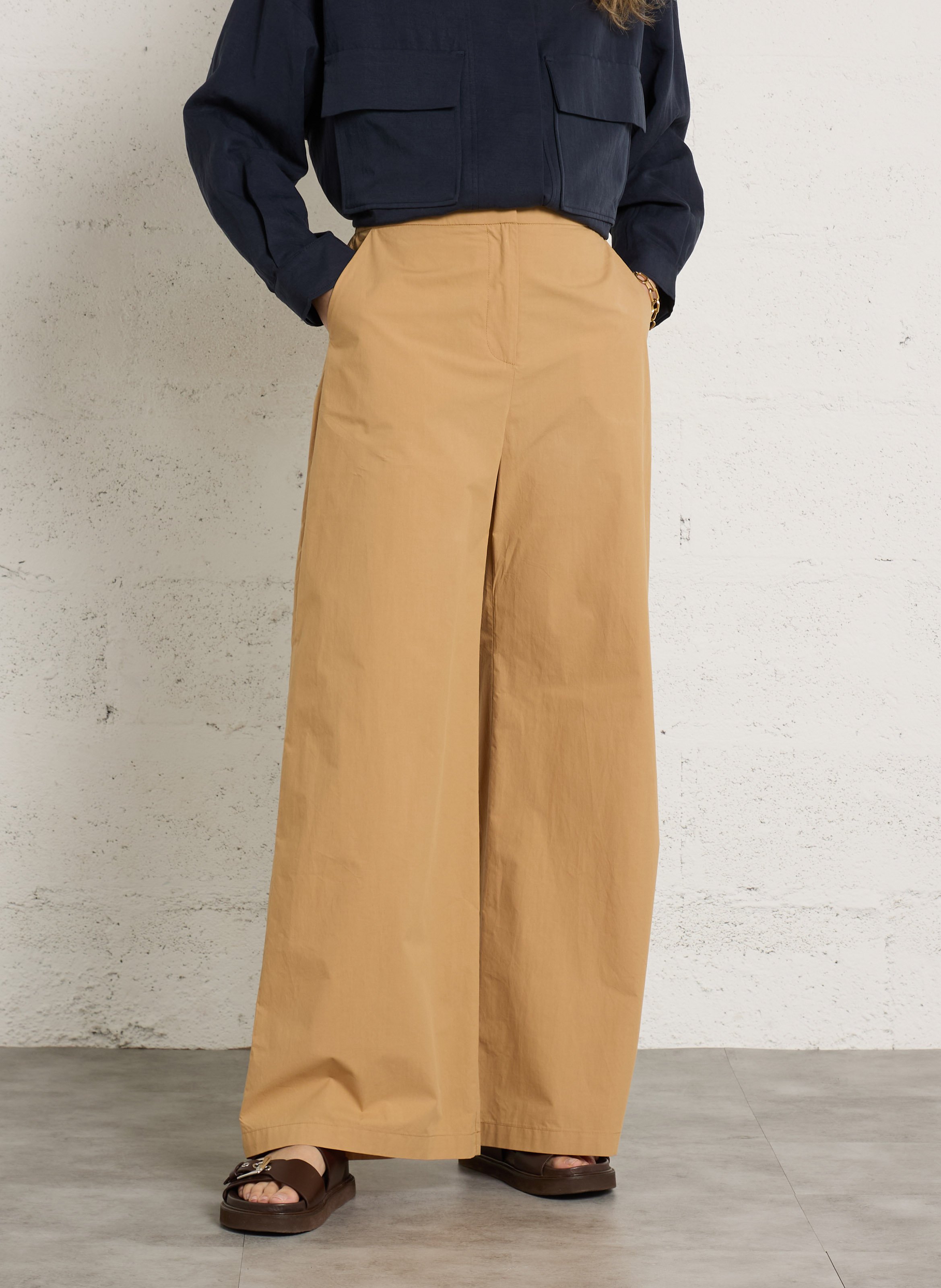 Wide-leg organic cotton pants SUNCOO Beige