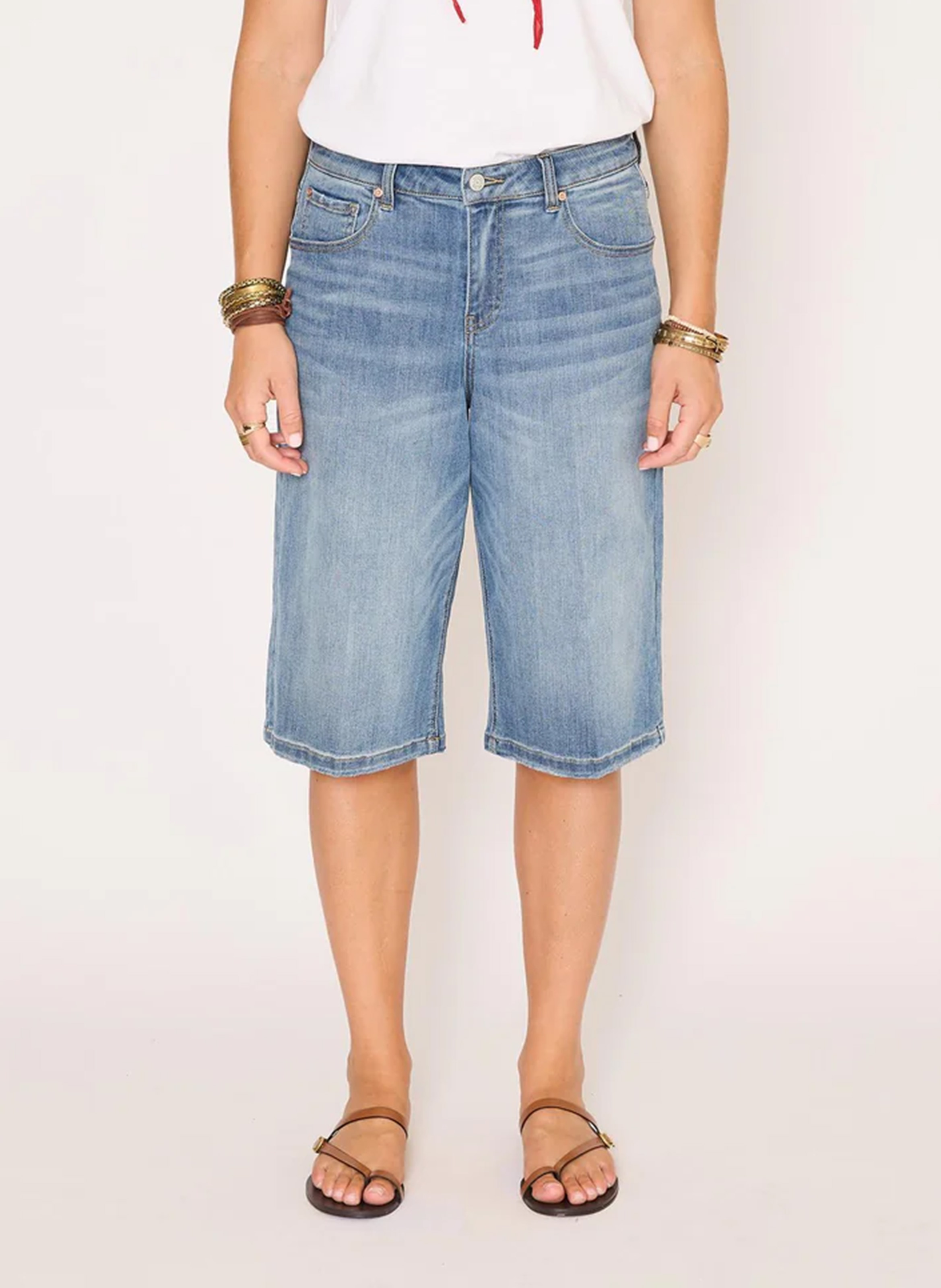 Bermuda droit taille haute en coton mélangé MKT Bleu