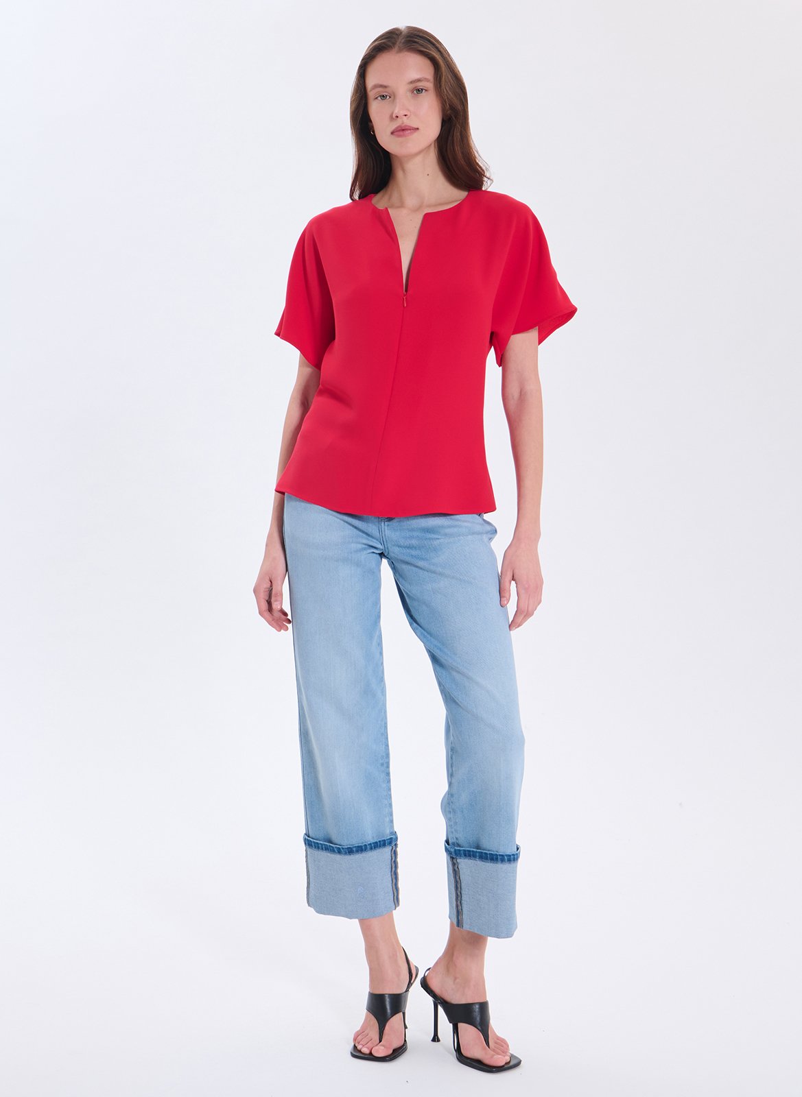 Top ajusté col tunisien ZAPA Rouge