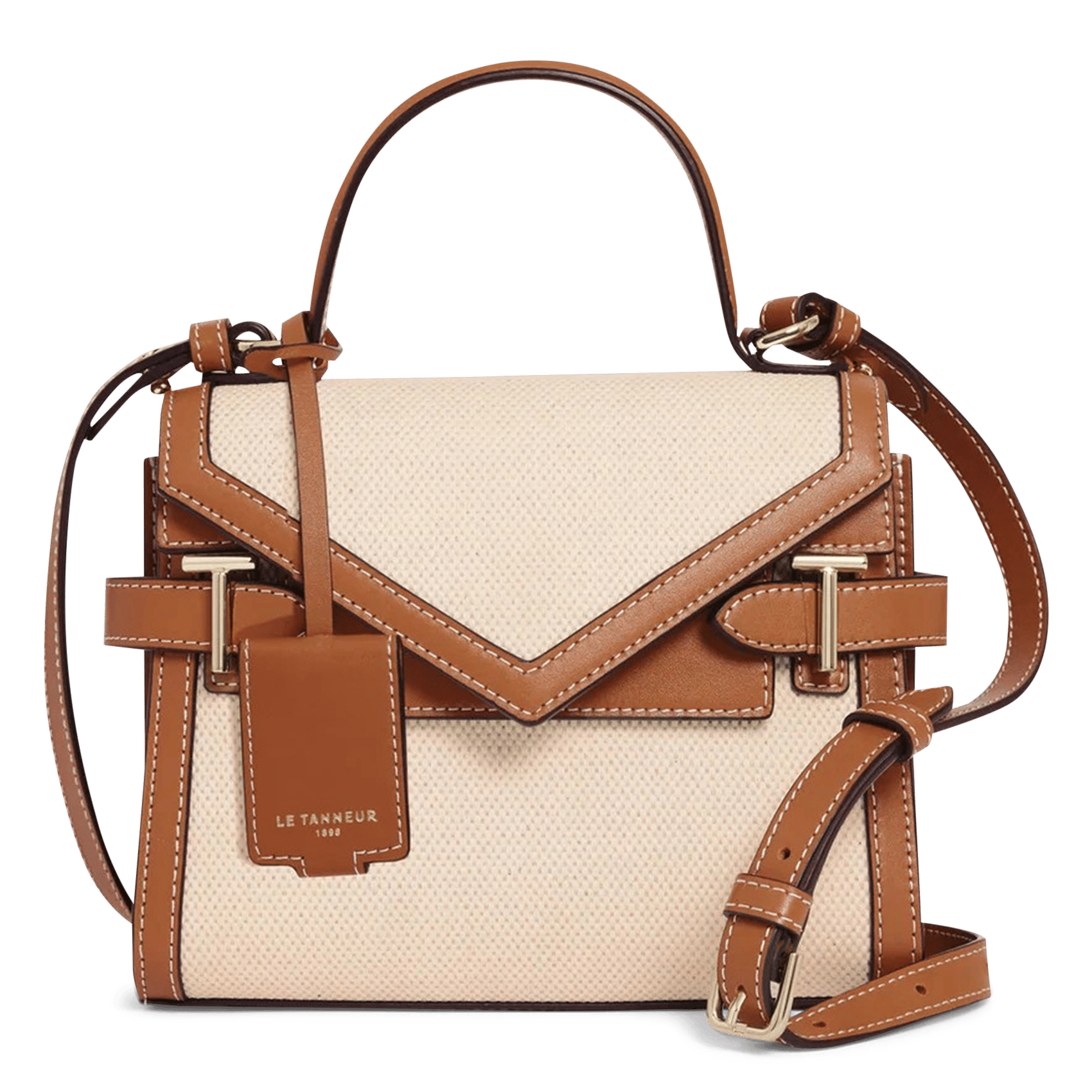 Kleine Handtasche aus zweifarbigem Material mit Klappen LE TANNEUR Beige