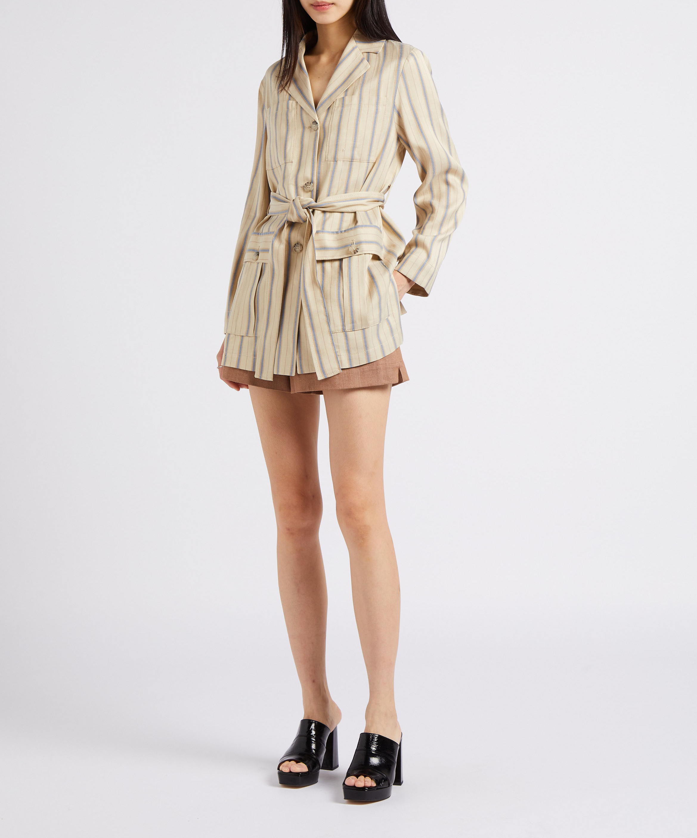 Gestreifte Jacke mit Knopfleiste und Gürtel MAX&Co. Beige