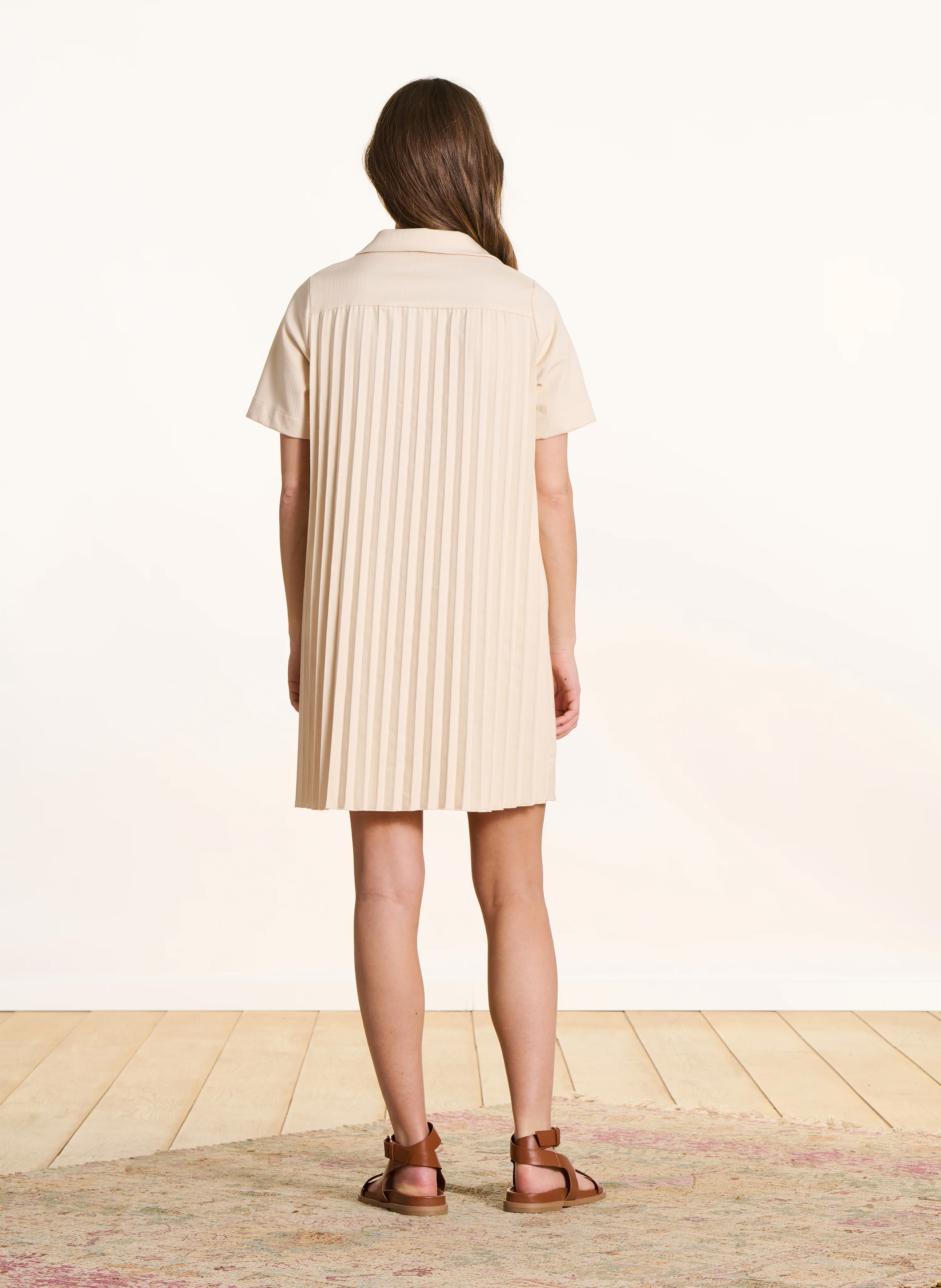 A-line short denim dress White