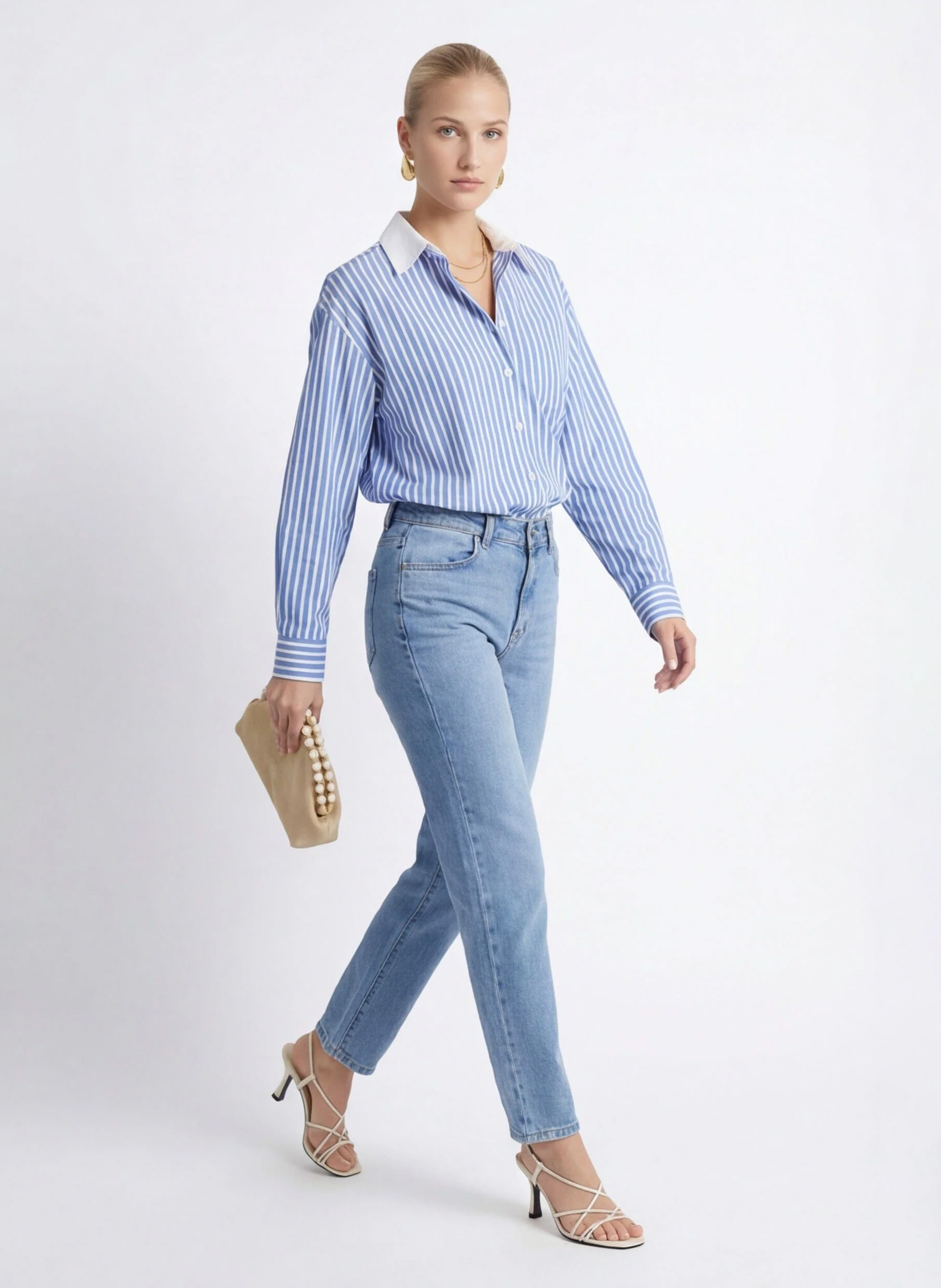 Chemise droite col classique en coton rayé KOOKAI Bleu