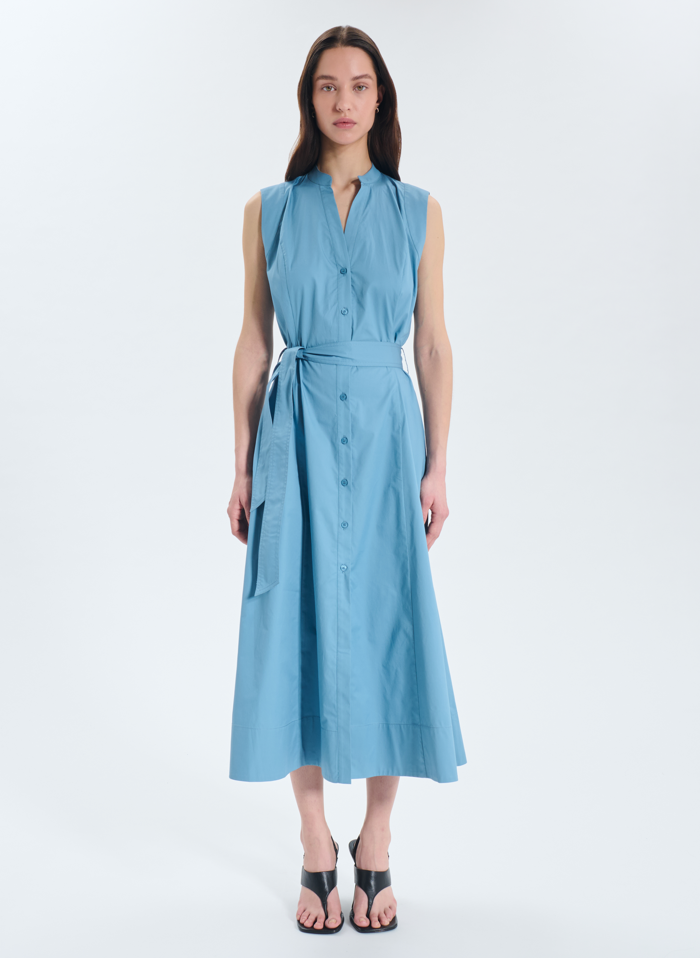 Long cotton V-neck dress ZAPA Blue