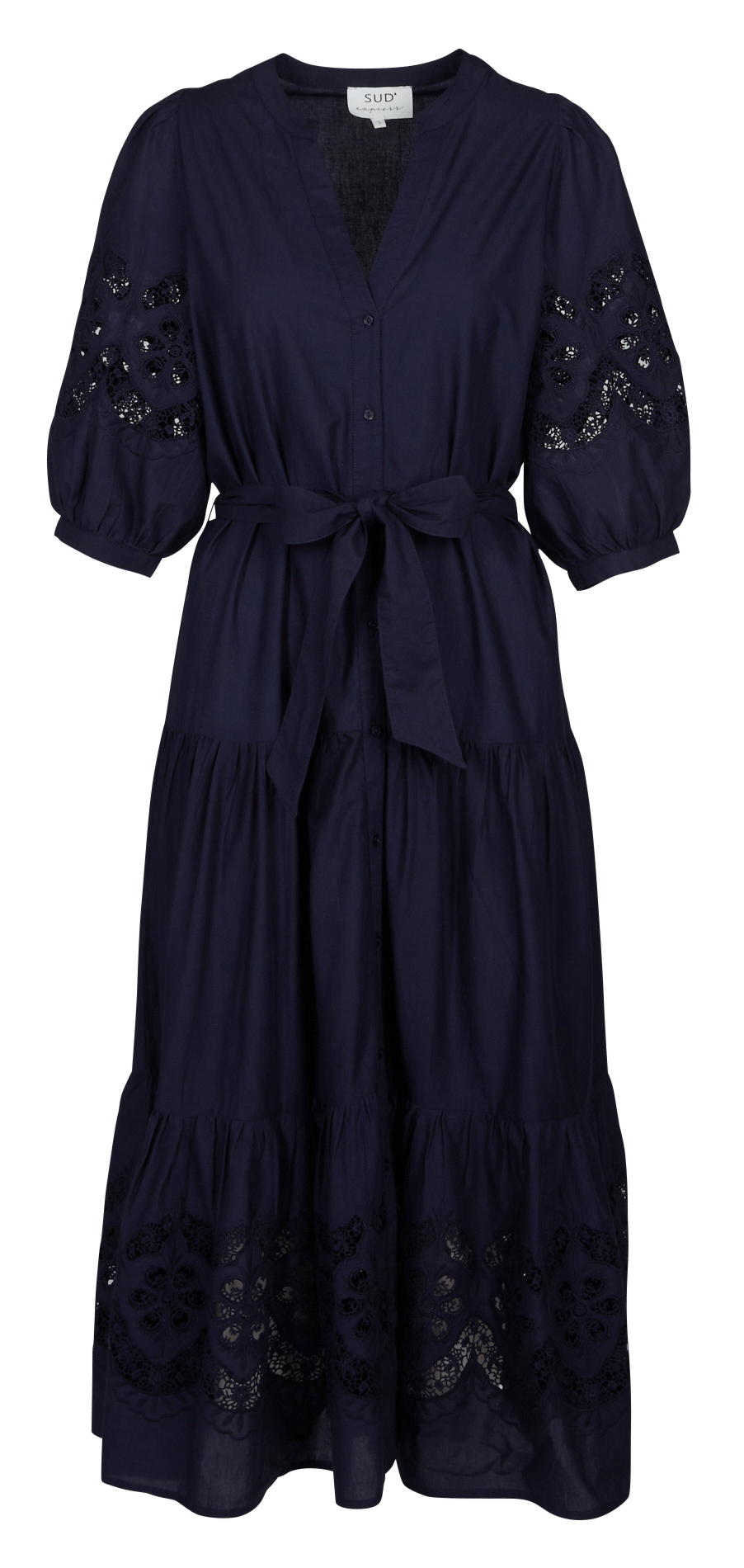 Robe longue col tunisien en coton SUD EXPRESS Bleu