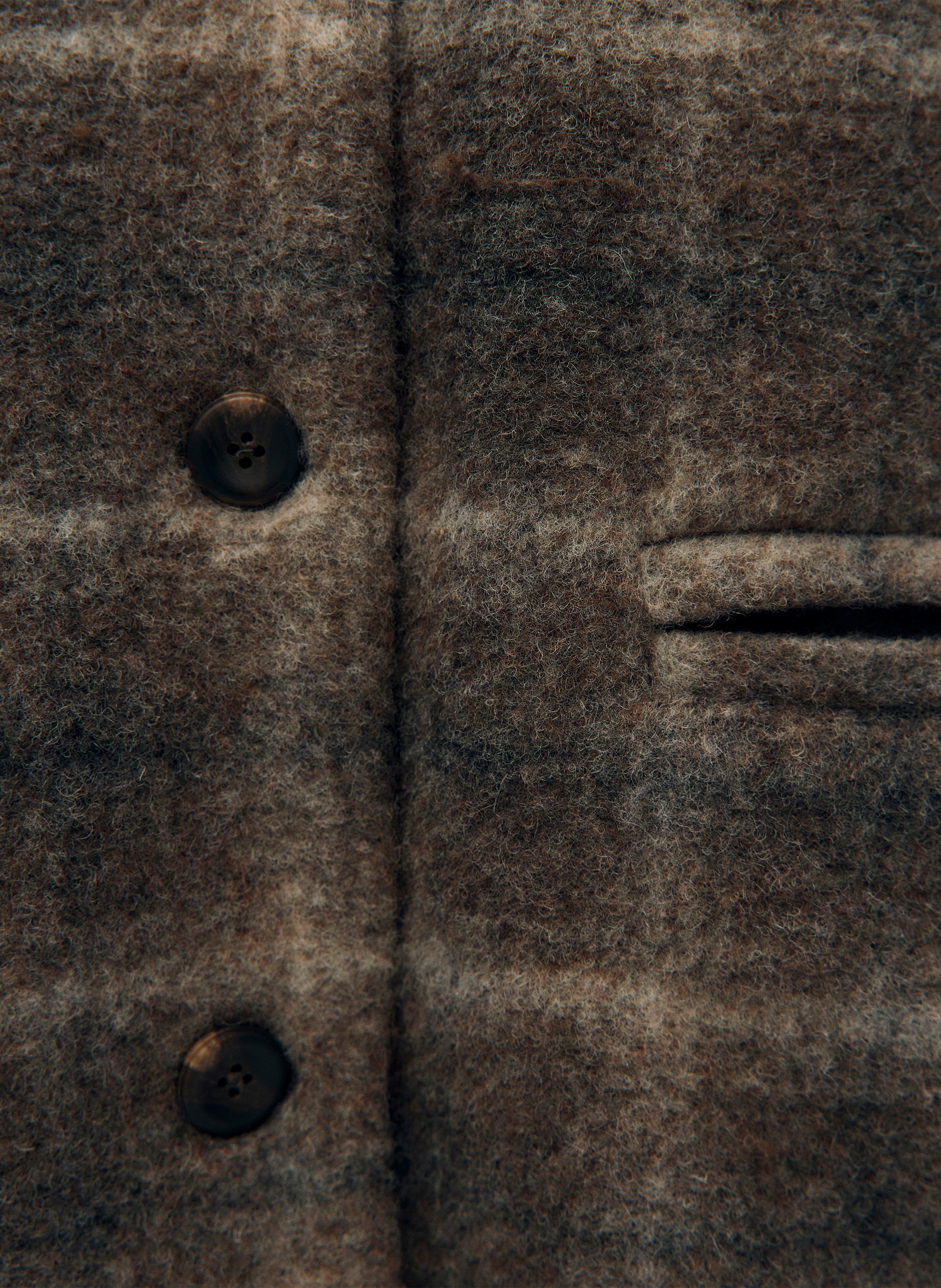 Manteau droit col rond à carreaux OBJECT Marron