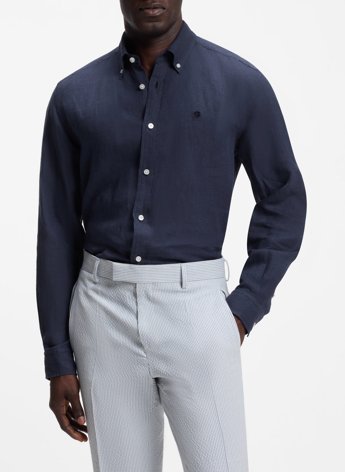Classic-neck linen shirt BOSS
