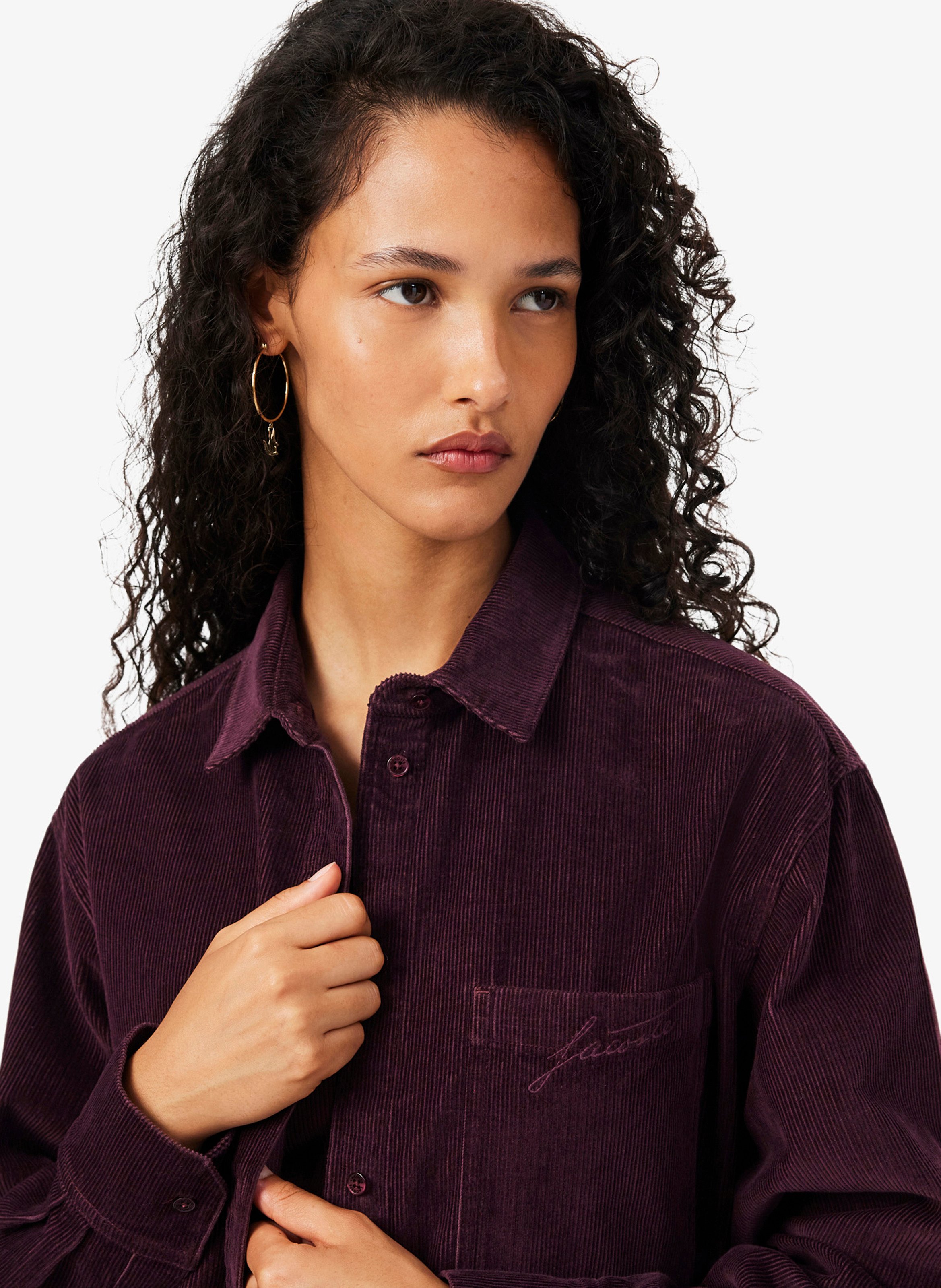 Surchemise oversize velours côtelé en coton LACOSTE Rouge