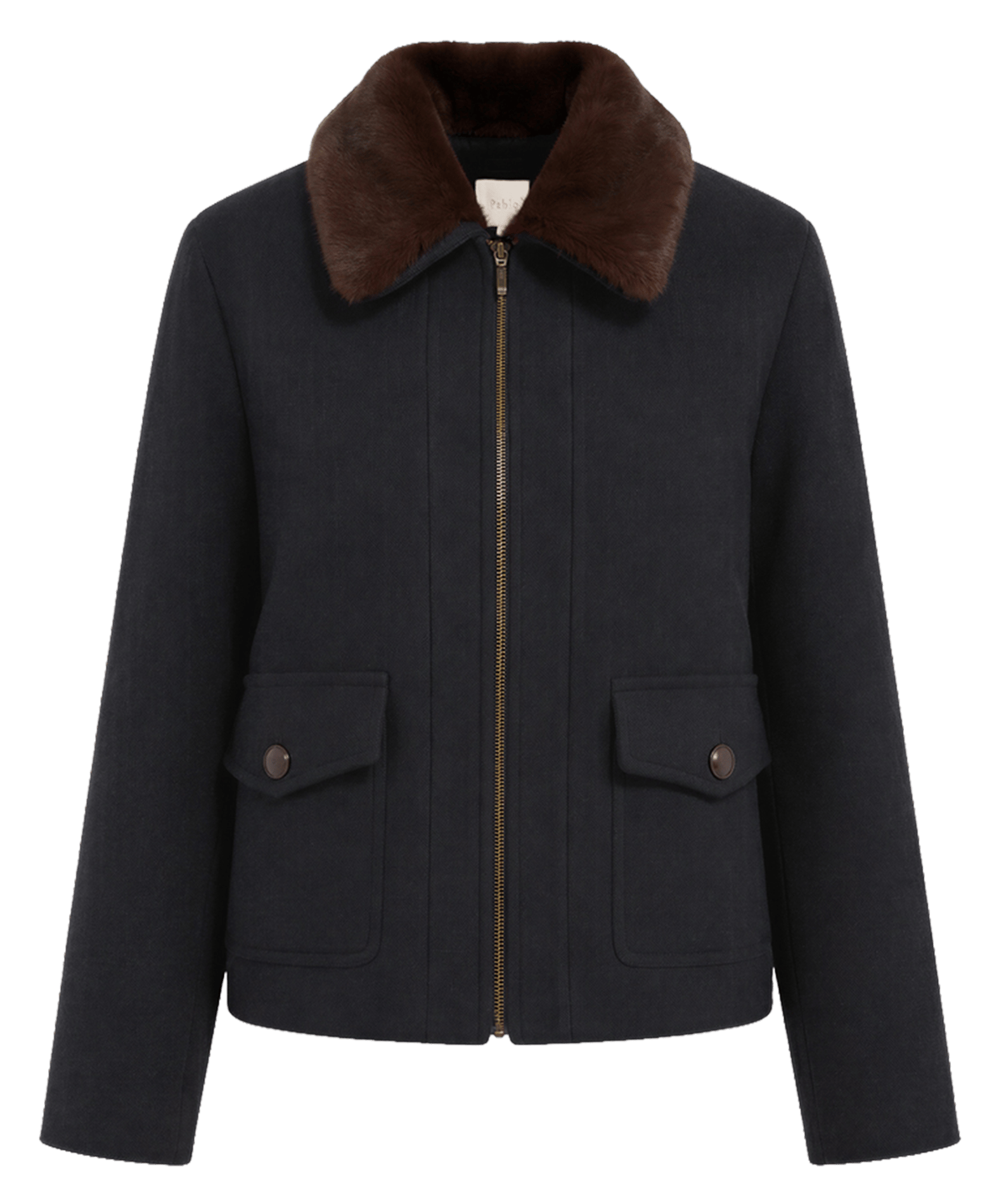 Manteau court col en fausse fourrure en laine mélangée PABLO Gris