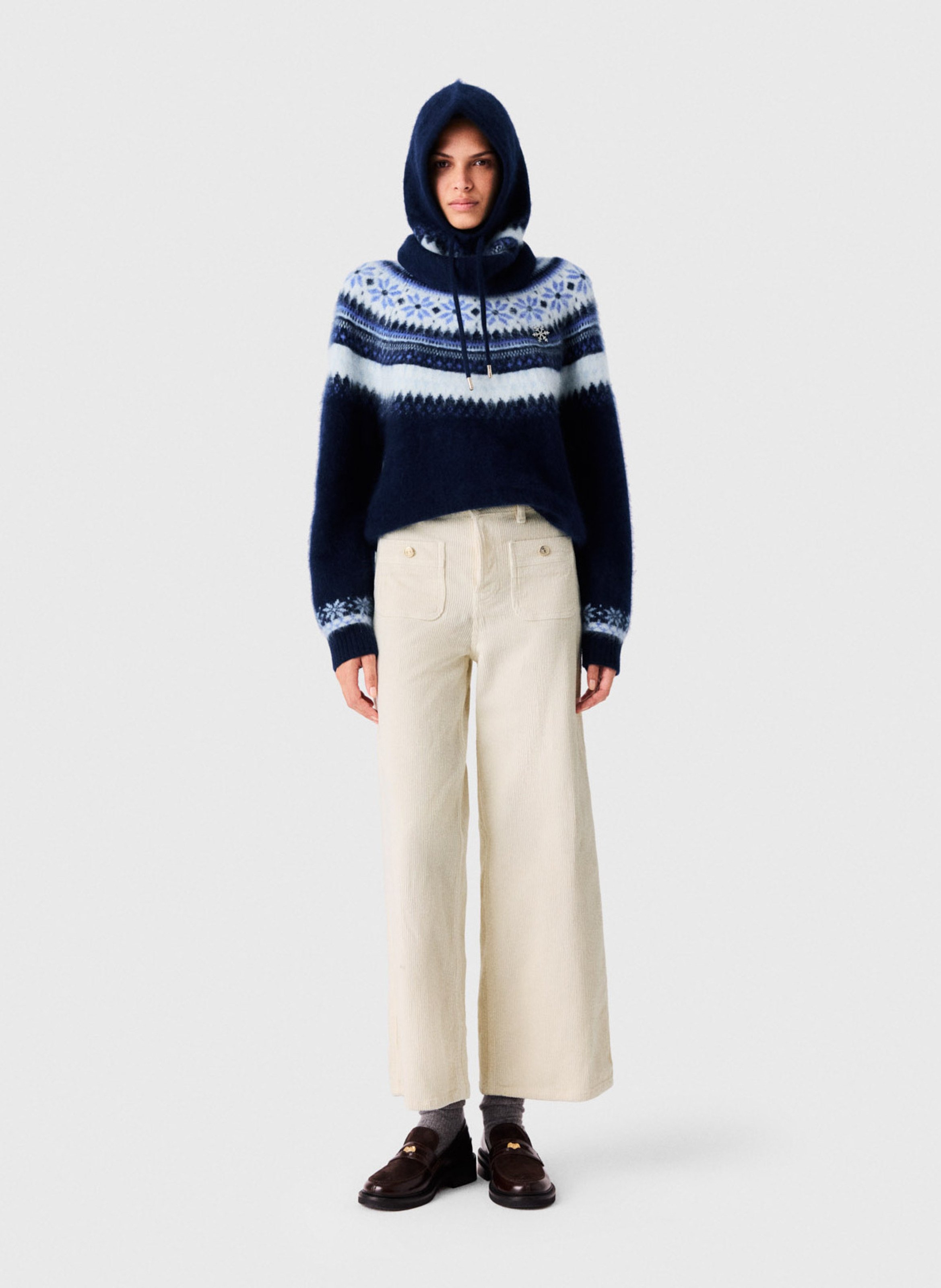 Pantalon large côtelé en coton mélangée MAJE Beige