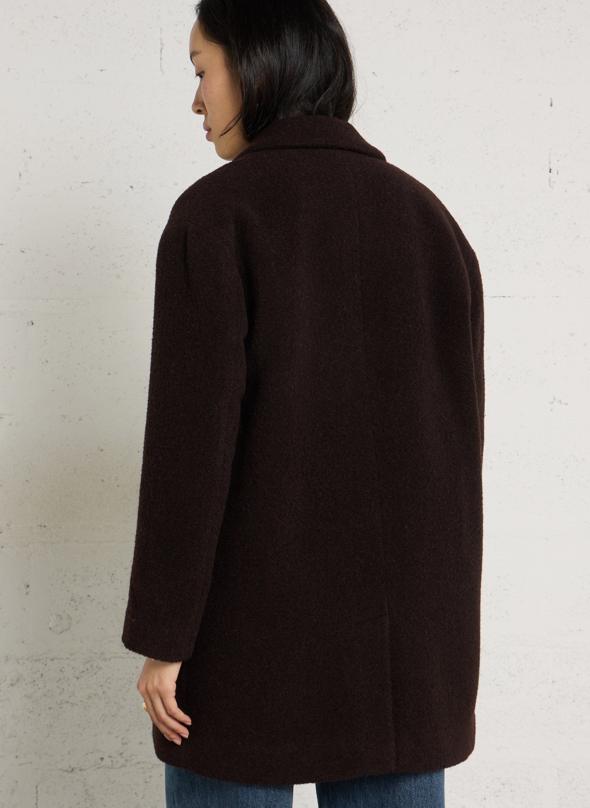 Veste droite col tailleur en laine mélangée LEON & HARPER Marron