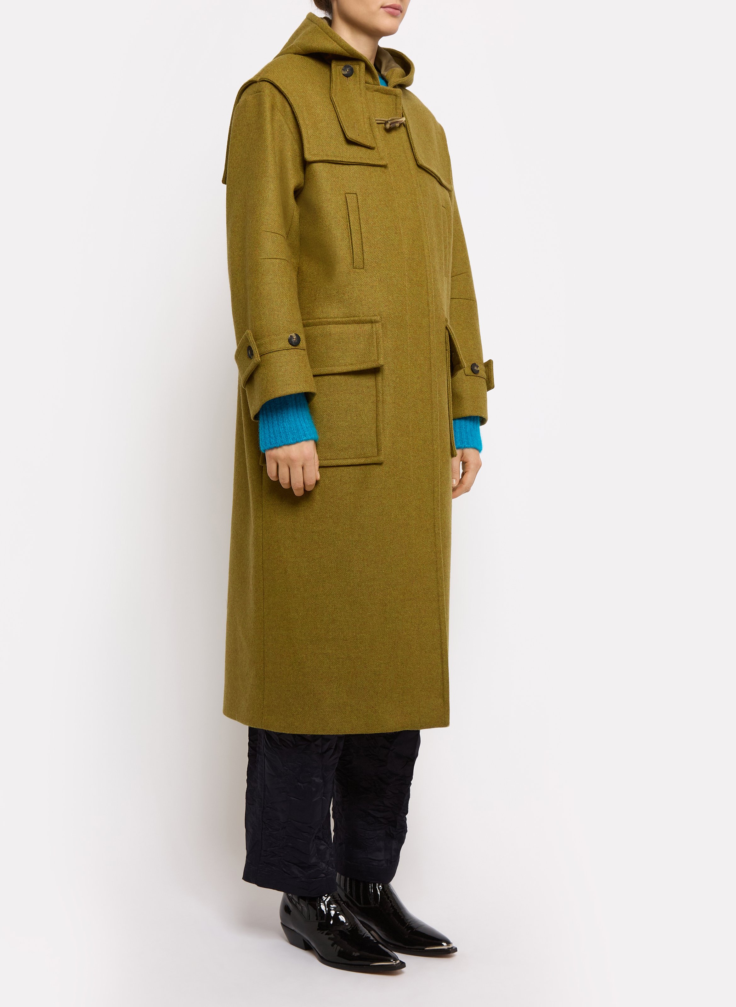 Duffle coat long à capuche en laine mélangée ROSEANNA Vert