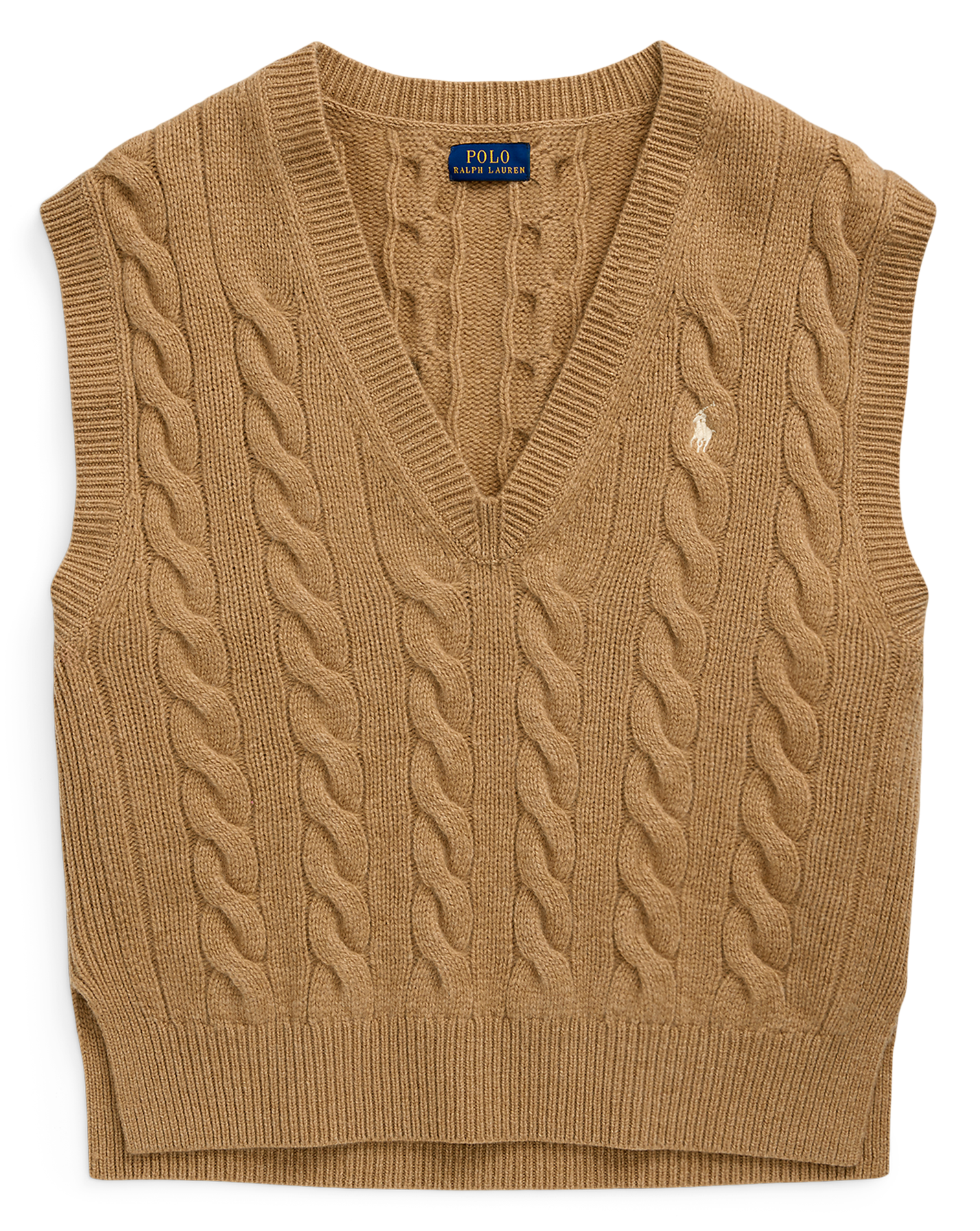 Pull droit col V en laine mélangée POLO RALPH LAUREN Beige