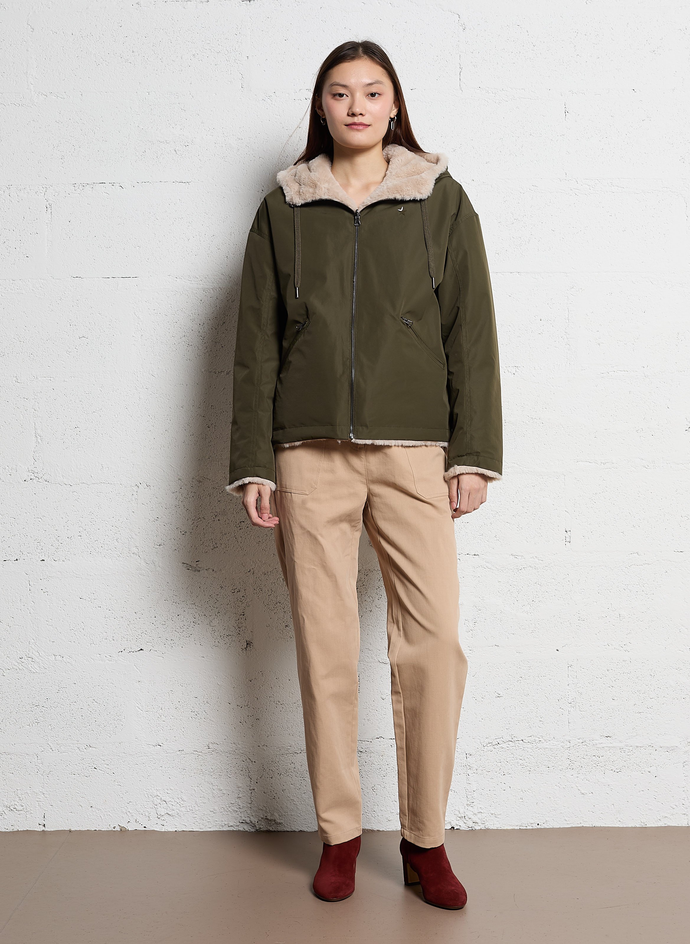 Parka corta reversible Verde