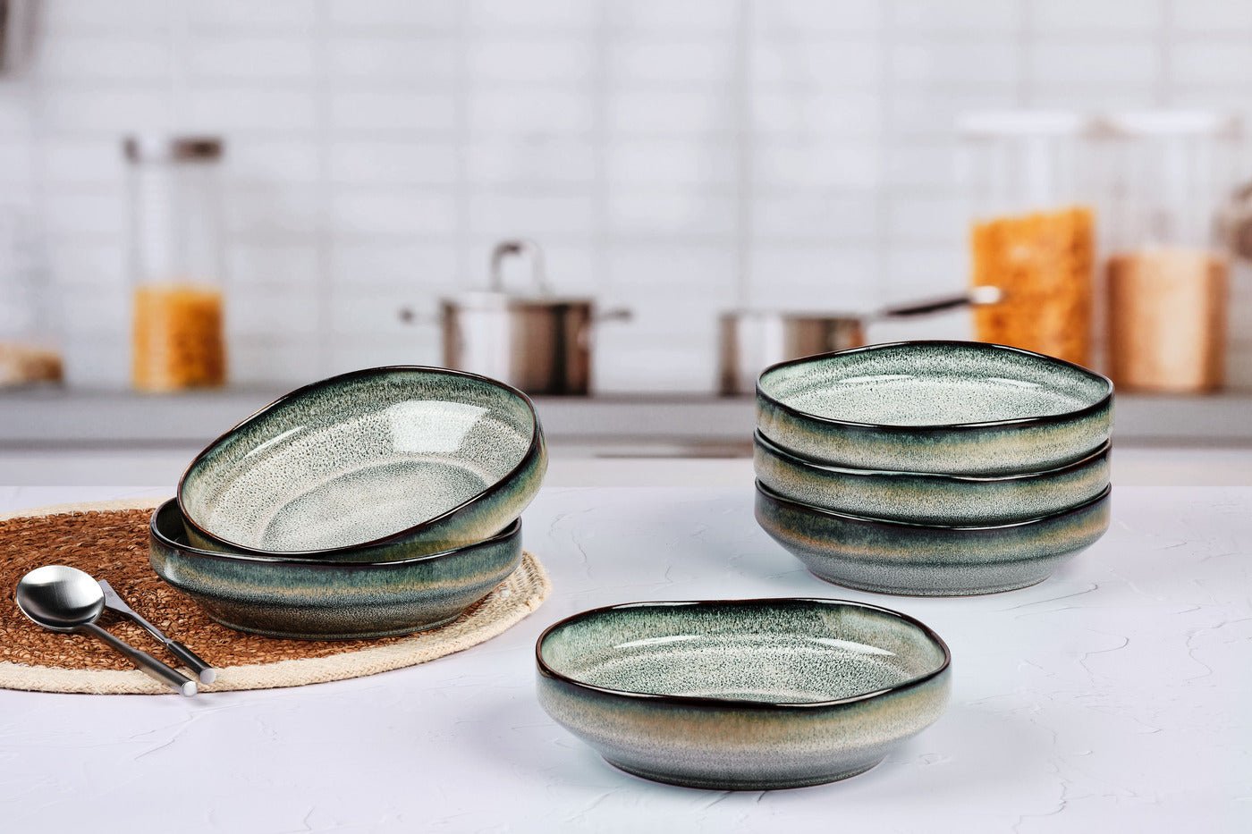 Stoneware deep plate - 6 pieces BJORN Grey