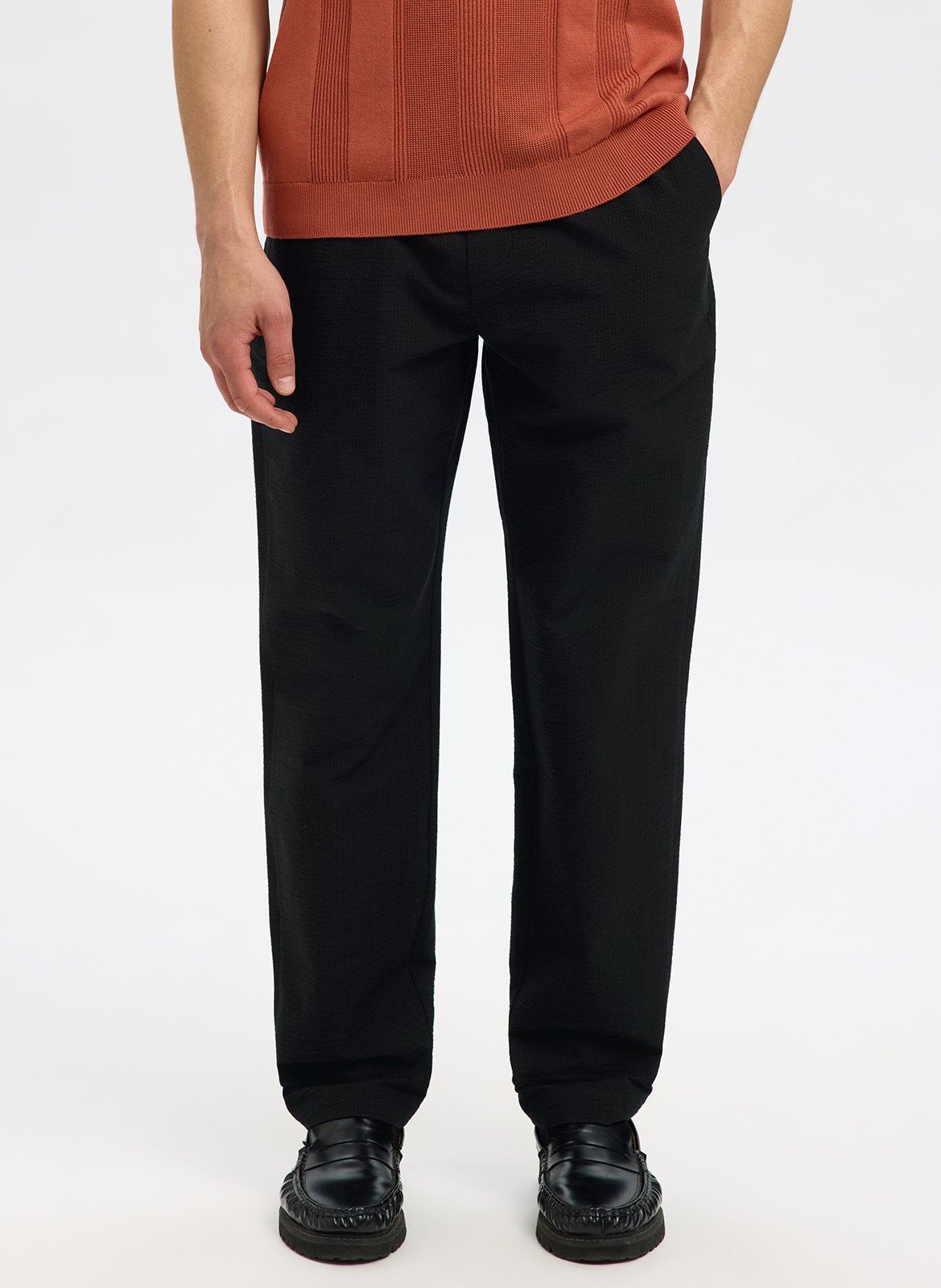 Straight-leg organic cotton-blend pants SELECTED Black