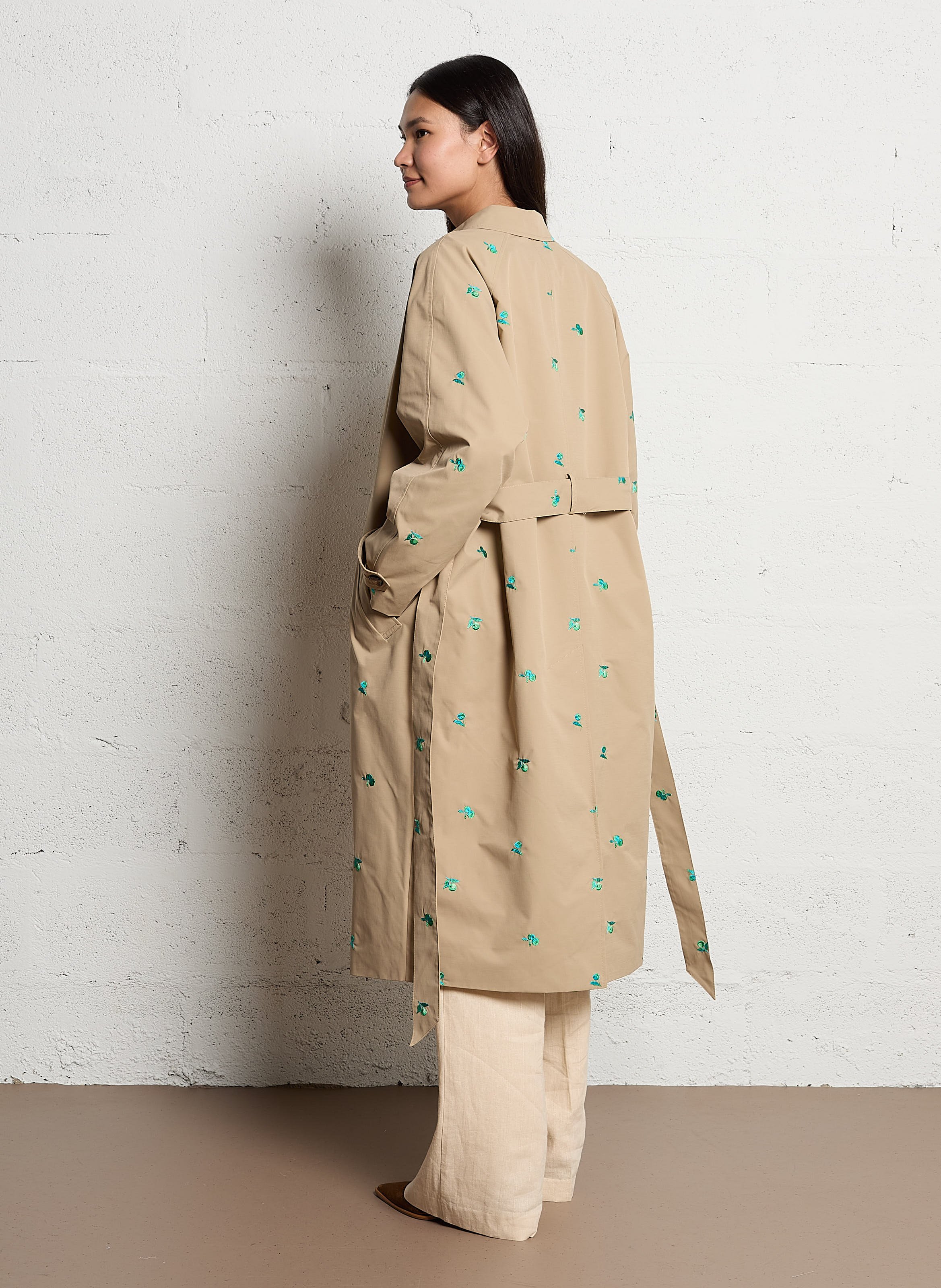 Embroidered straight trench coat FABIENNE CHAPOT Beige