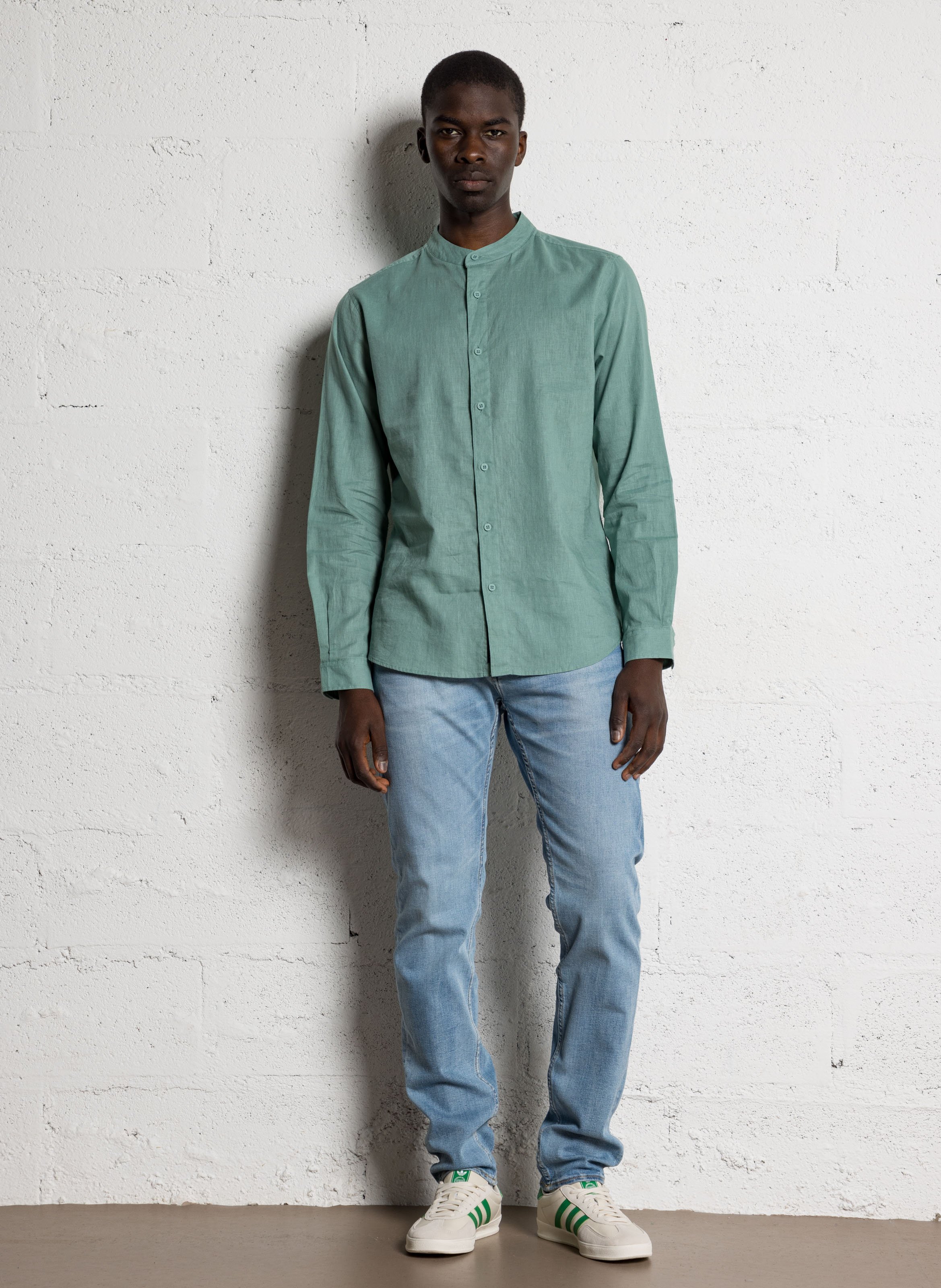 Chemise col mao en lin mélangé LE TEMPS DES CERISES Vert