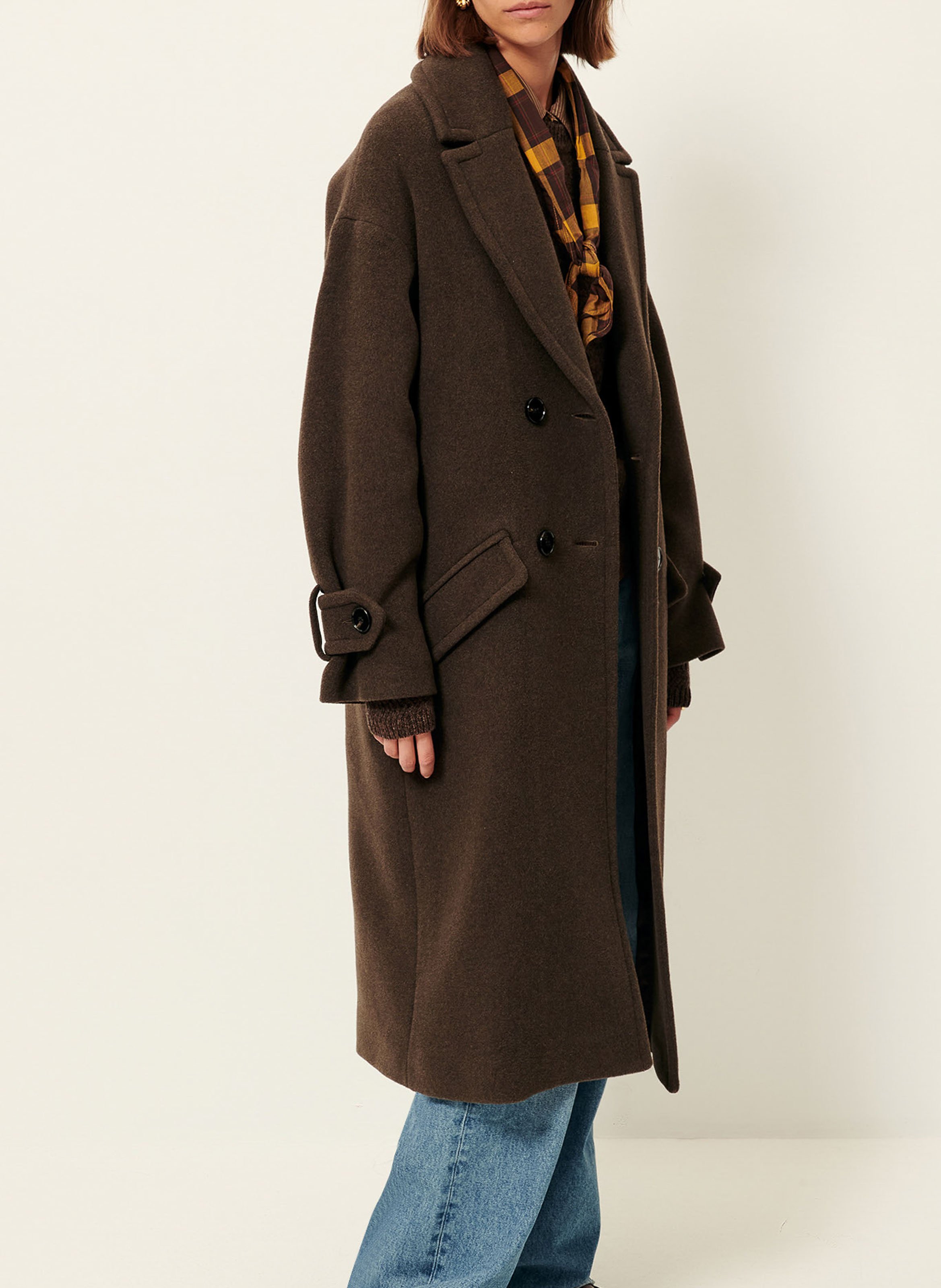 Gerade geschnittener Mantel aus Wollmix mit klassischem Kragen SESSUN Braun